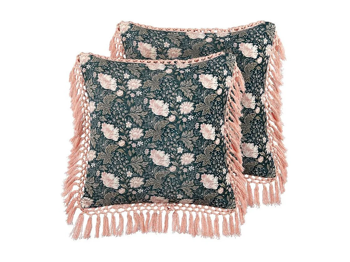 Lot de 2 coussins décoratifs PARROTIA Velours 45 x 45 cm Bleu paon Motif floral