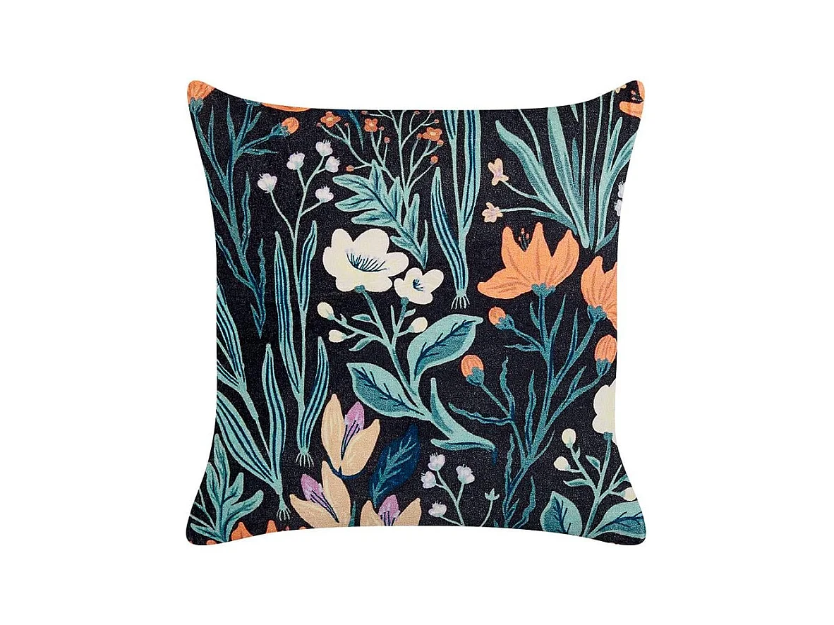 Sierkussen OSMUNDA Fluweel 45 x 45 cm Zwart Bloempatroon