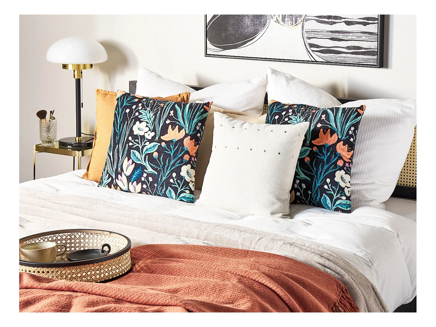 Sierkussen OSMUNDA Fluweel 45 x 45 cm Zwart Bloempatroon