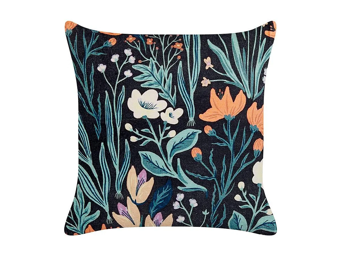 Coussin OSMUNDA Velours 45 x 45 cm Noir Motif floral
