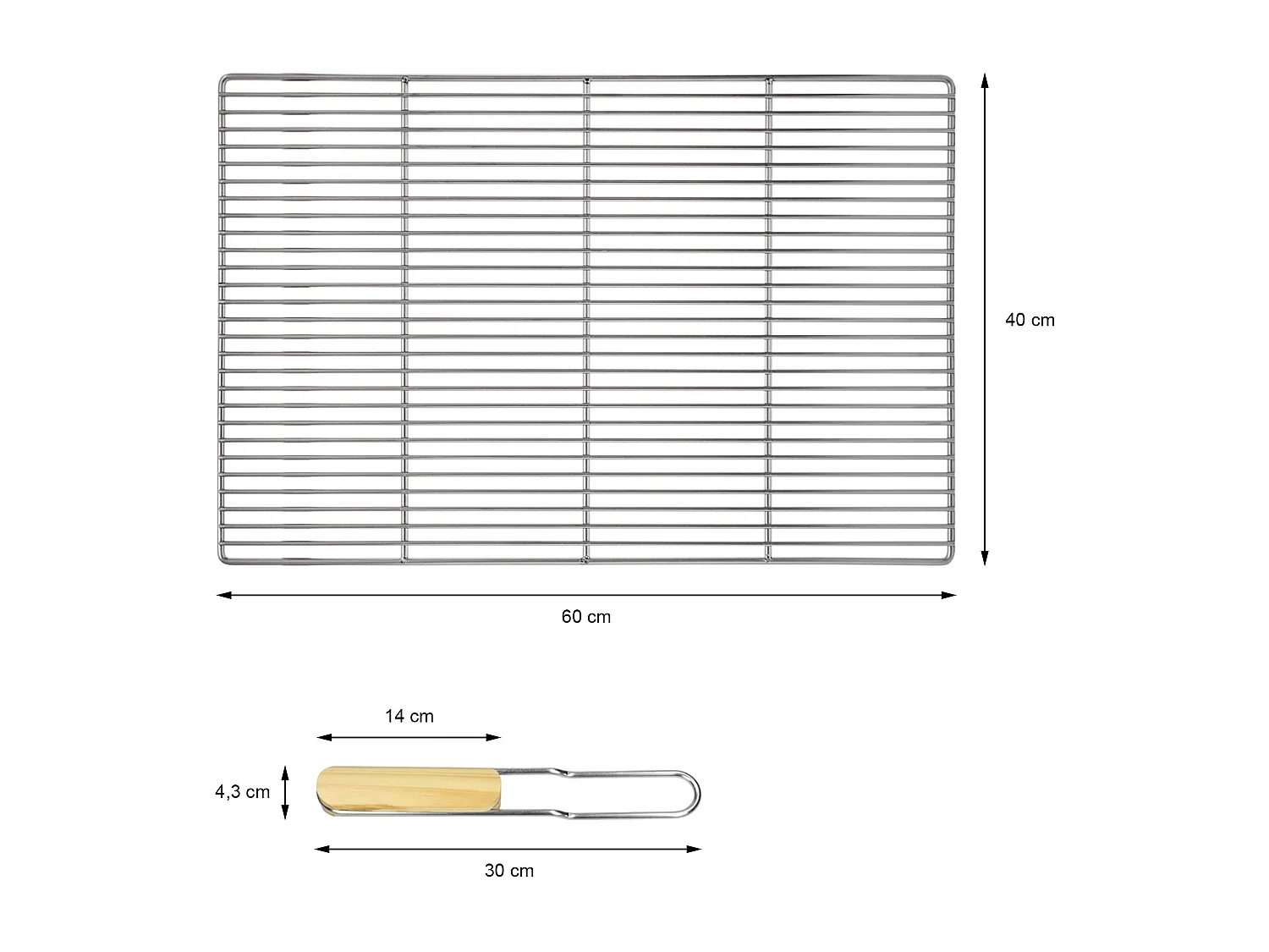 Griglia per barbecue con doppio manico dimensioni 60x40cm in acciaio inox ECD Germany
