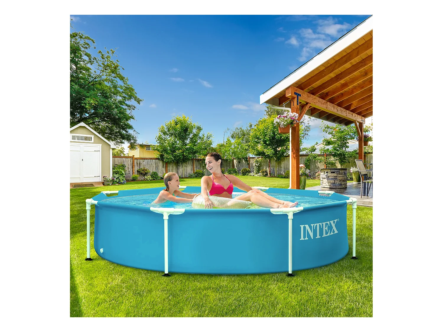 Piscine familiale enfants avec cadre métallique hors sol 244 x 51 cm ronde Intex