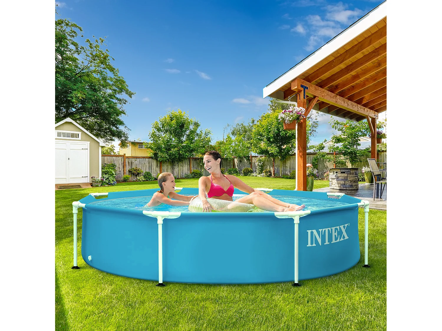 Piscine familiale enfants avec cadre métallique hors sol 244 x 51 cm ronde Intex