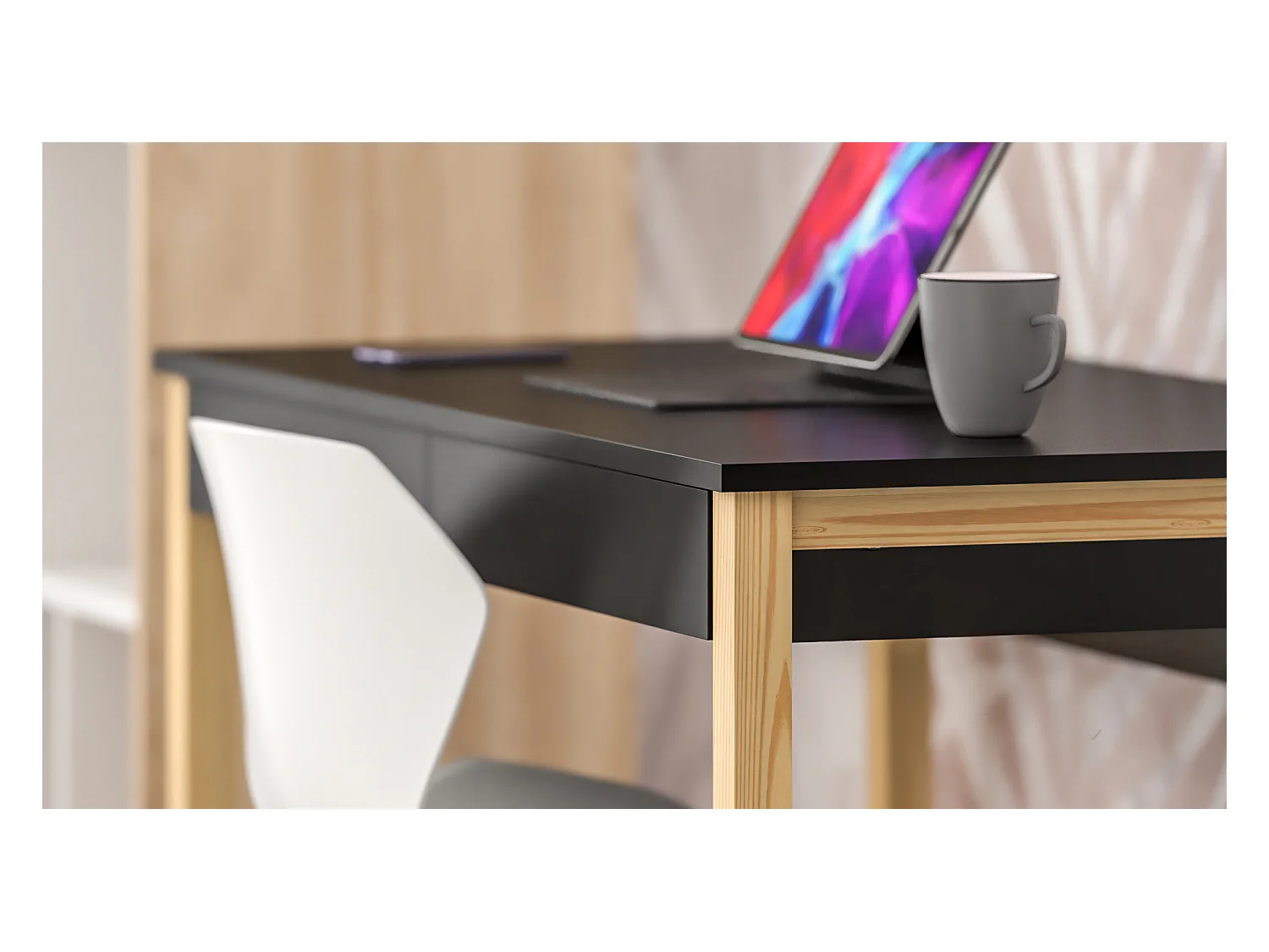 Bureau enfant en pin massif 120x60 noir