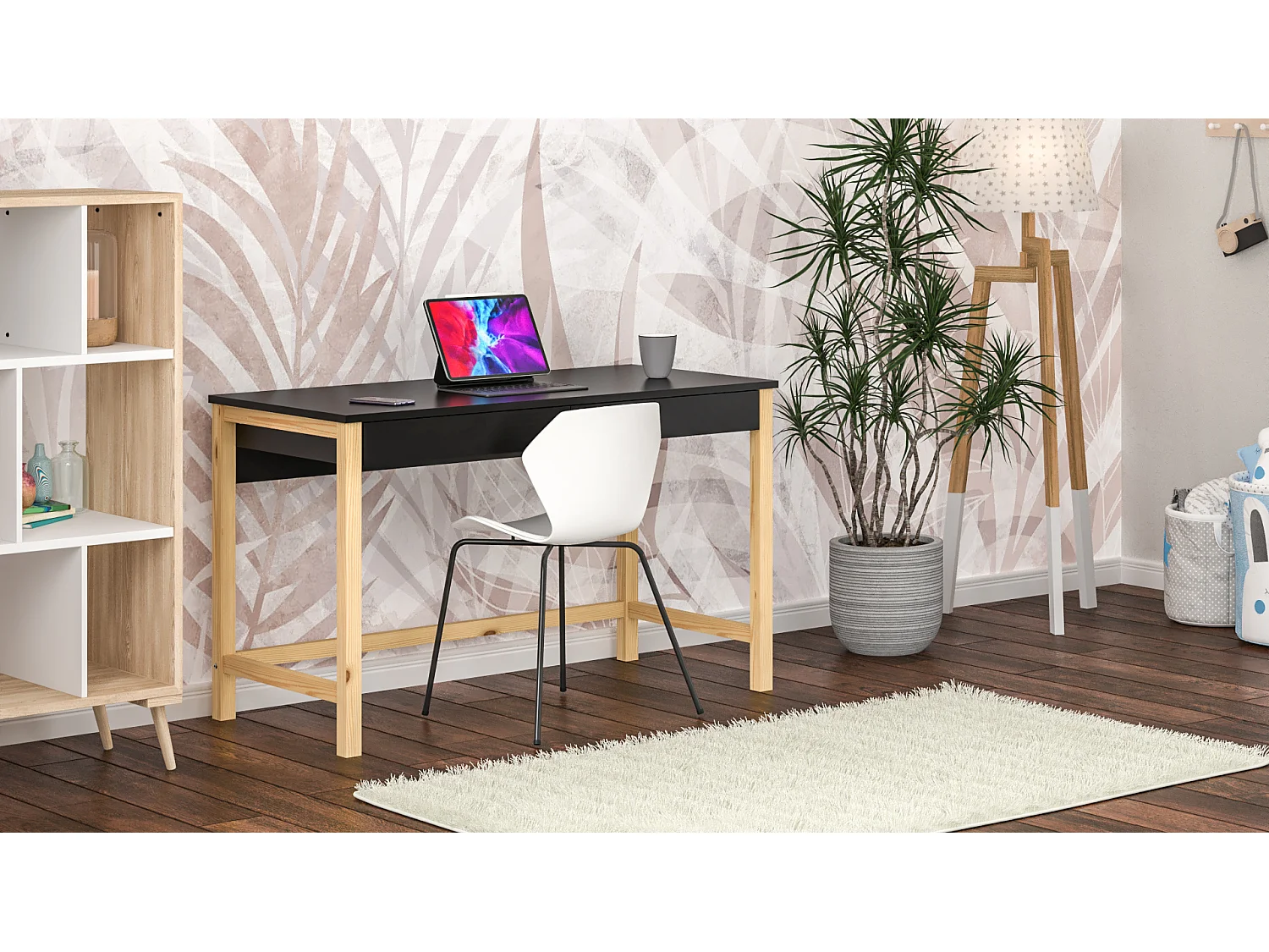 Bureau enfant en pin massif 120x60 noir