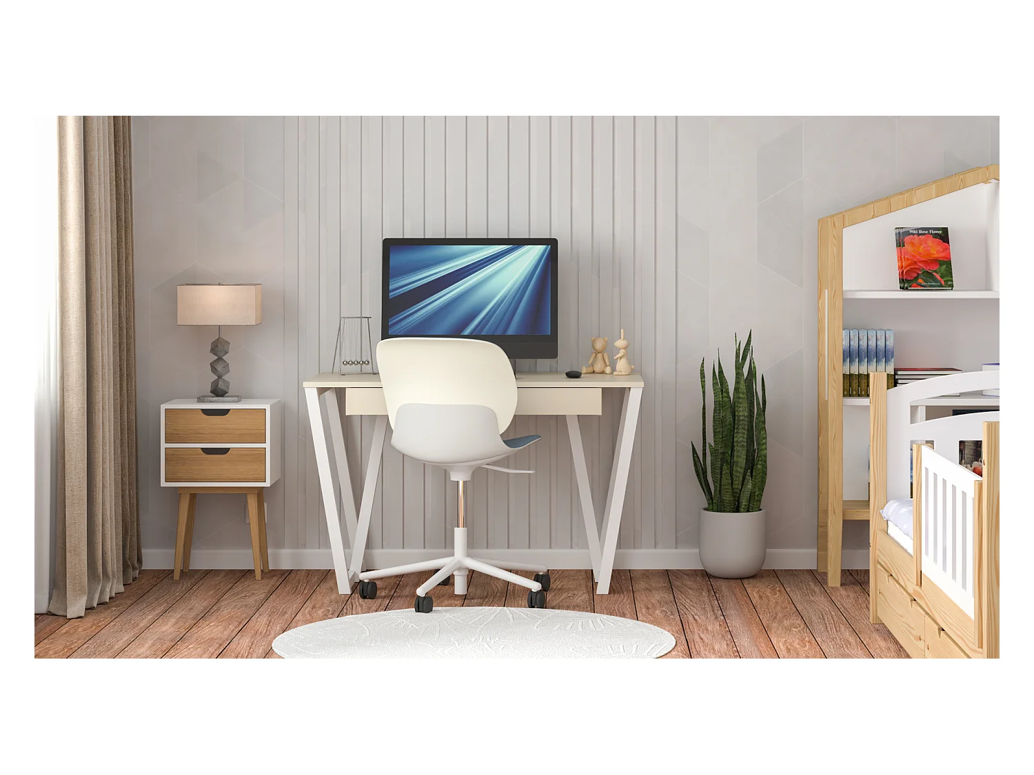 Bureau enfant en pin massif 120x60 beige