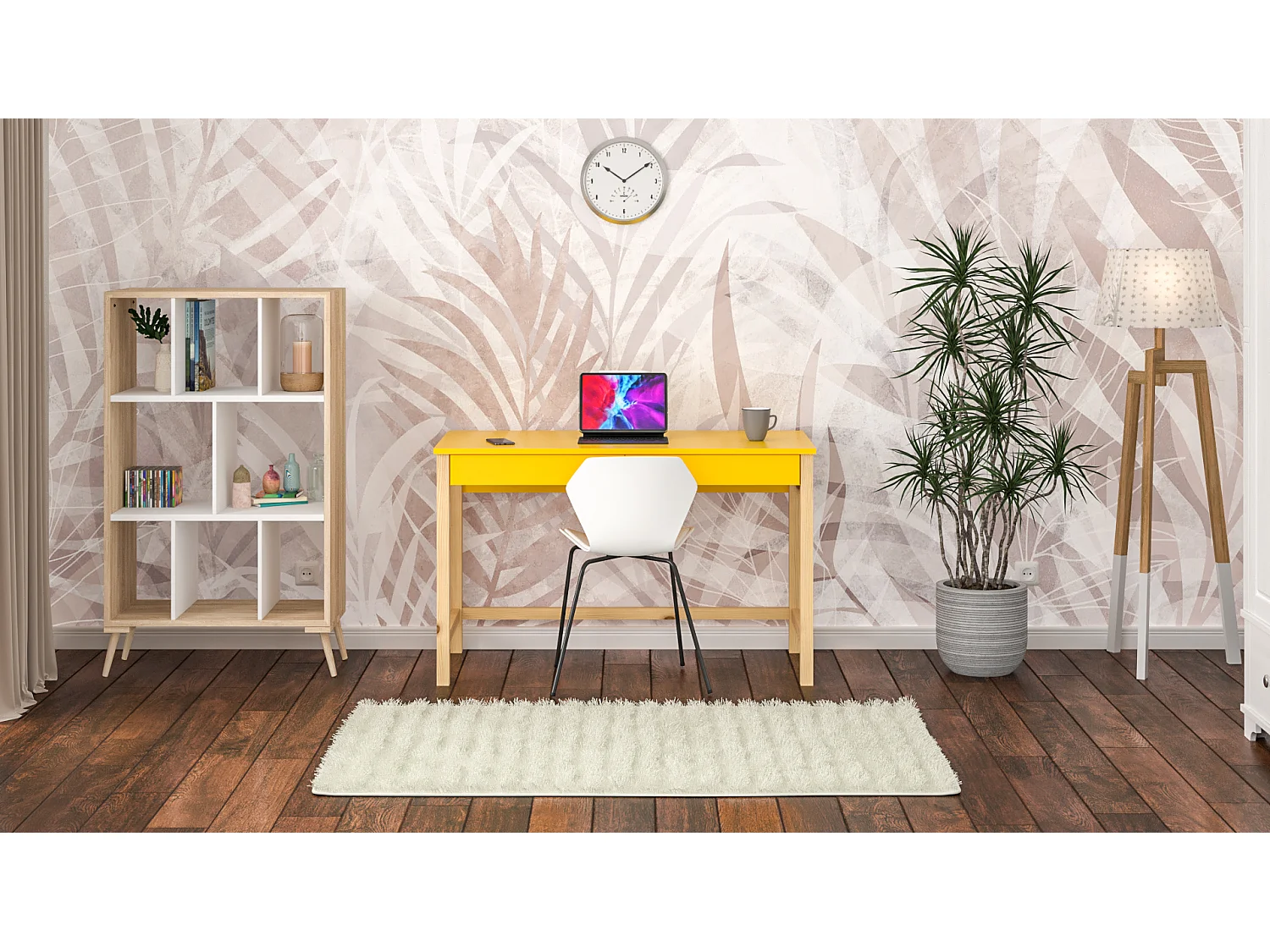 Bureau enfant en pin massif 120x60 jaune