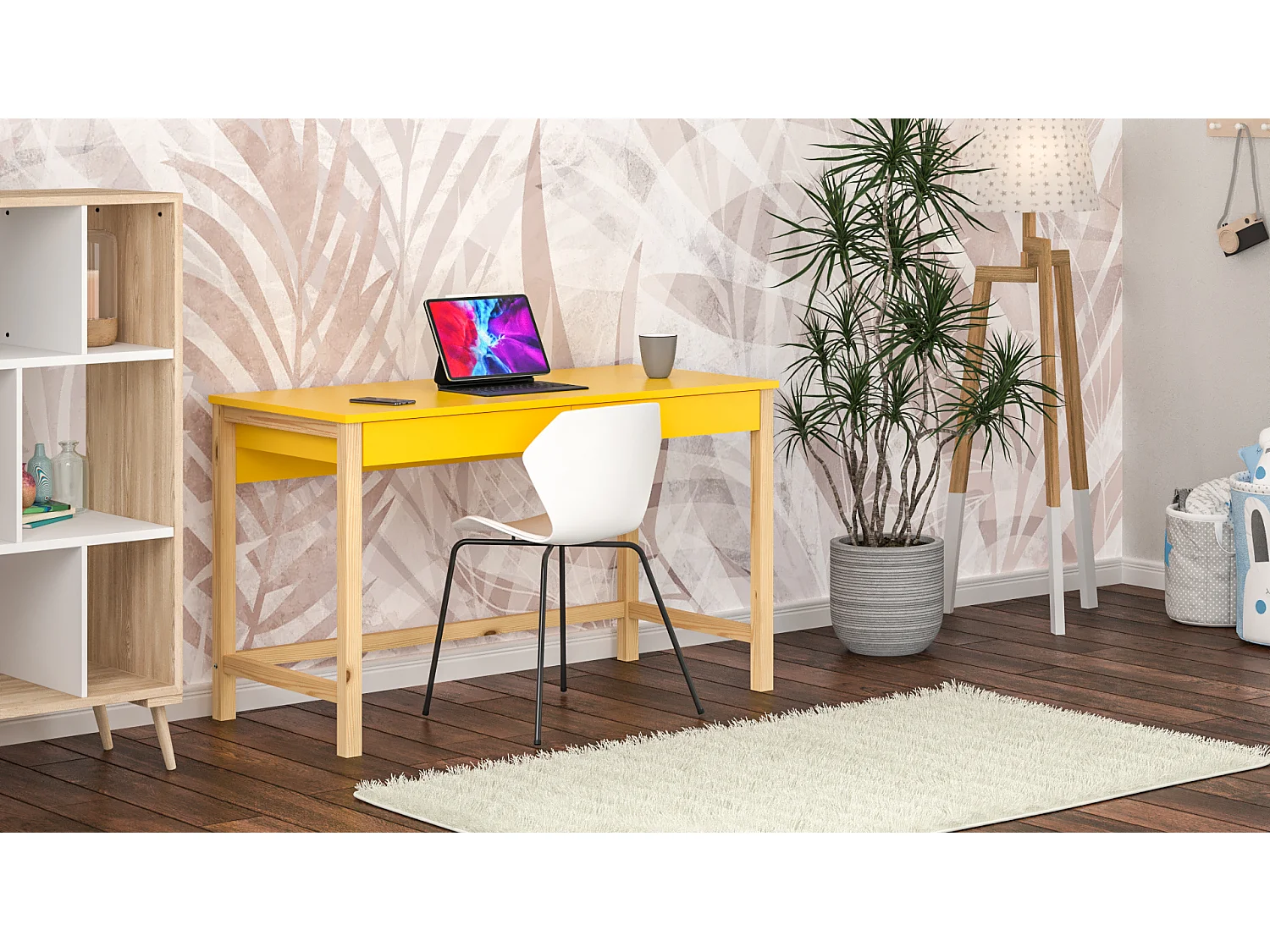 Bureau enfant en pin massif 120x60 jaune