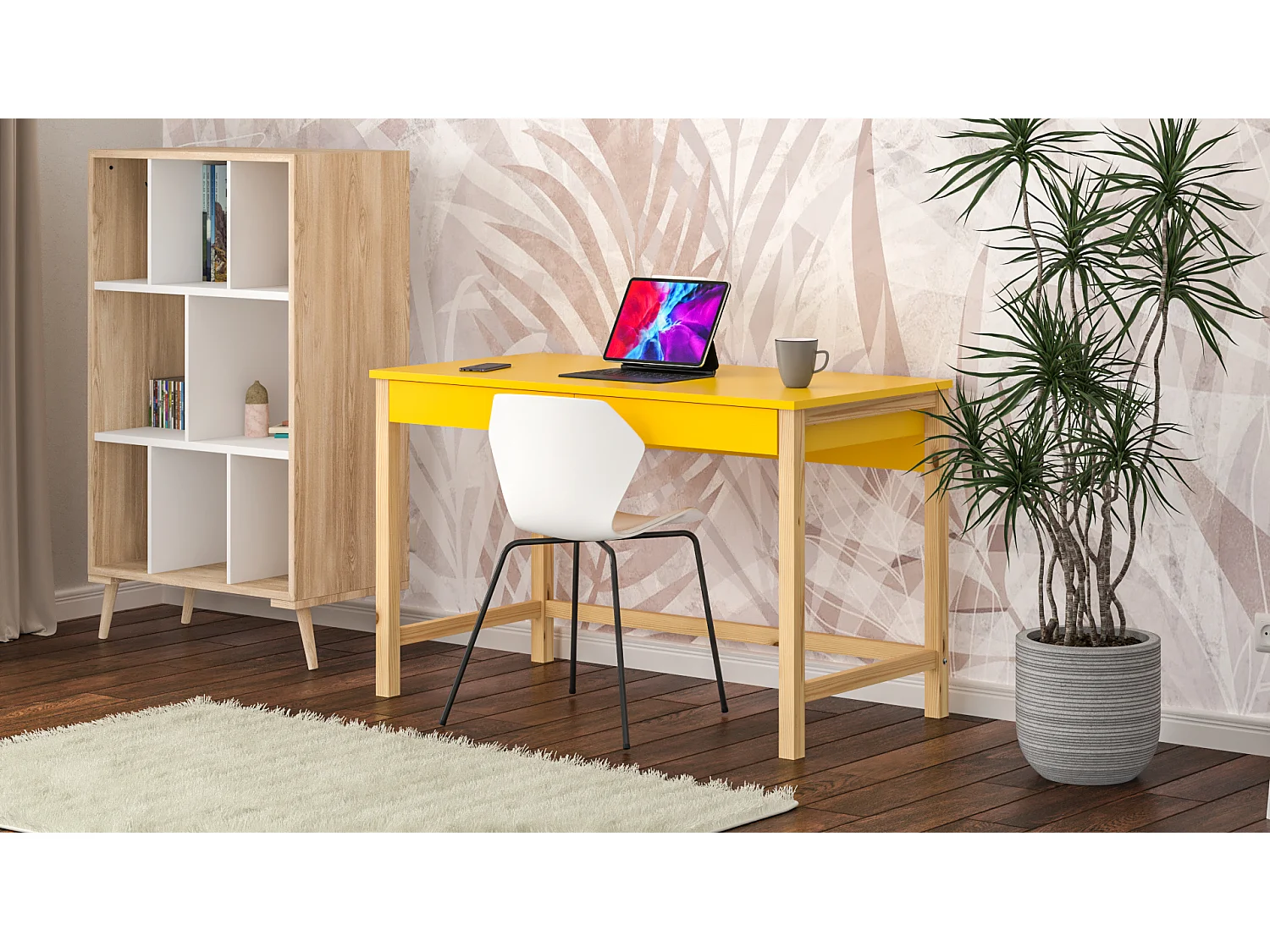 Bureau enfant en pin massif 120x60 jaune