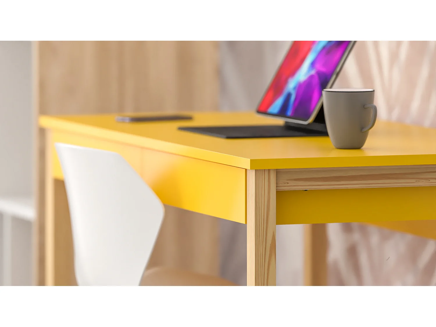 Bureau enfant en pin massif 120x60 jaune