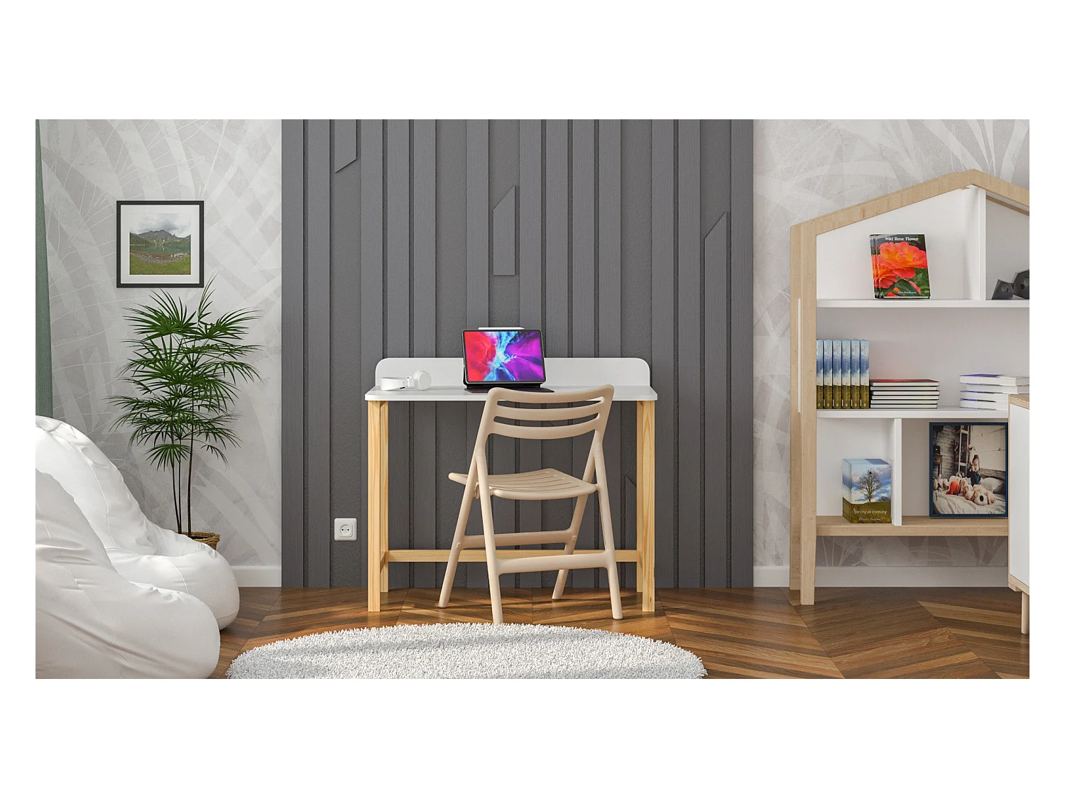 Bureau enfant en pin massif 120x58 blanc