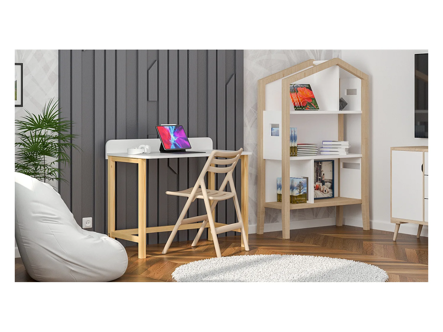 Bureau enfant en pin massif 120x58 blanc