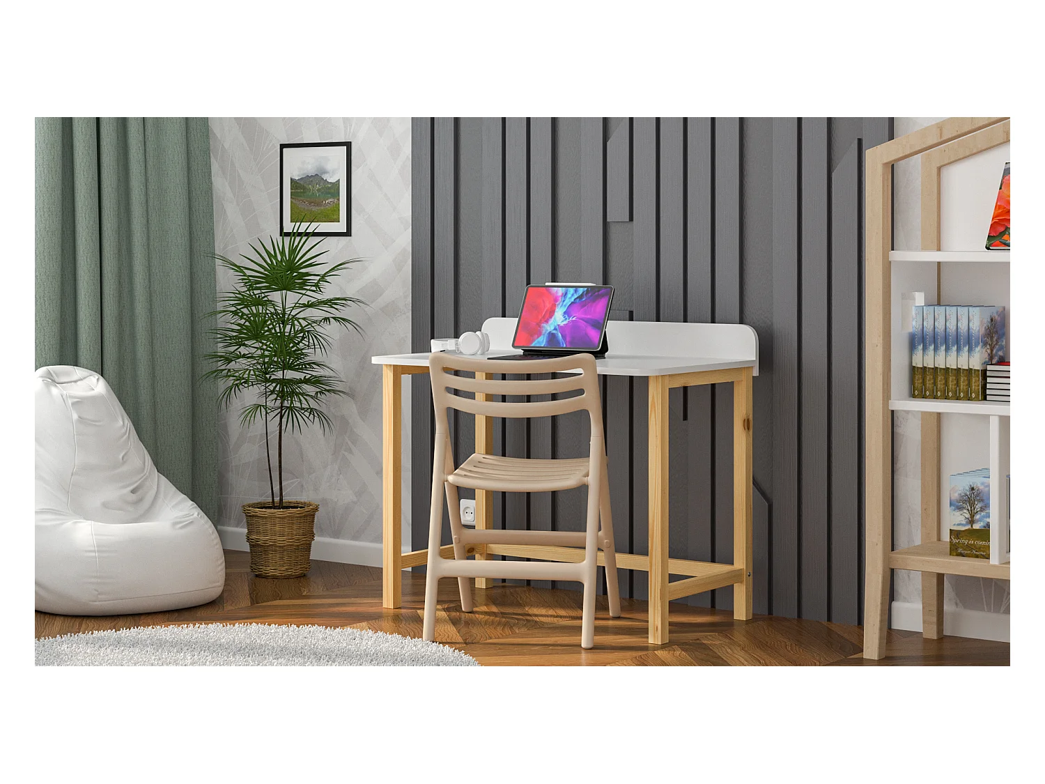 Bureau enfant en pin massif 120x58 blanc