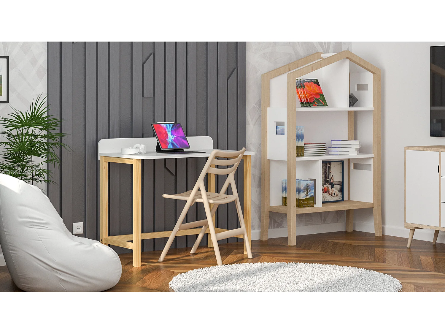 Bureau enfant en pin massif 120x58 blanc