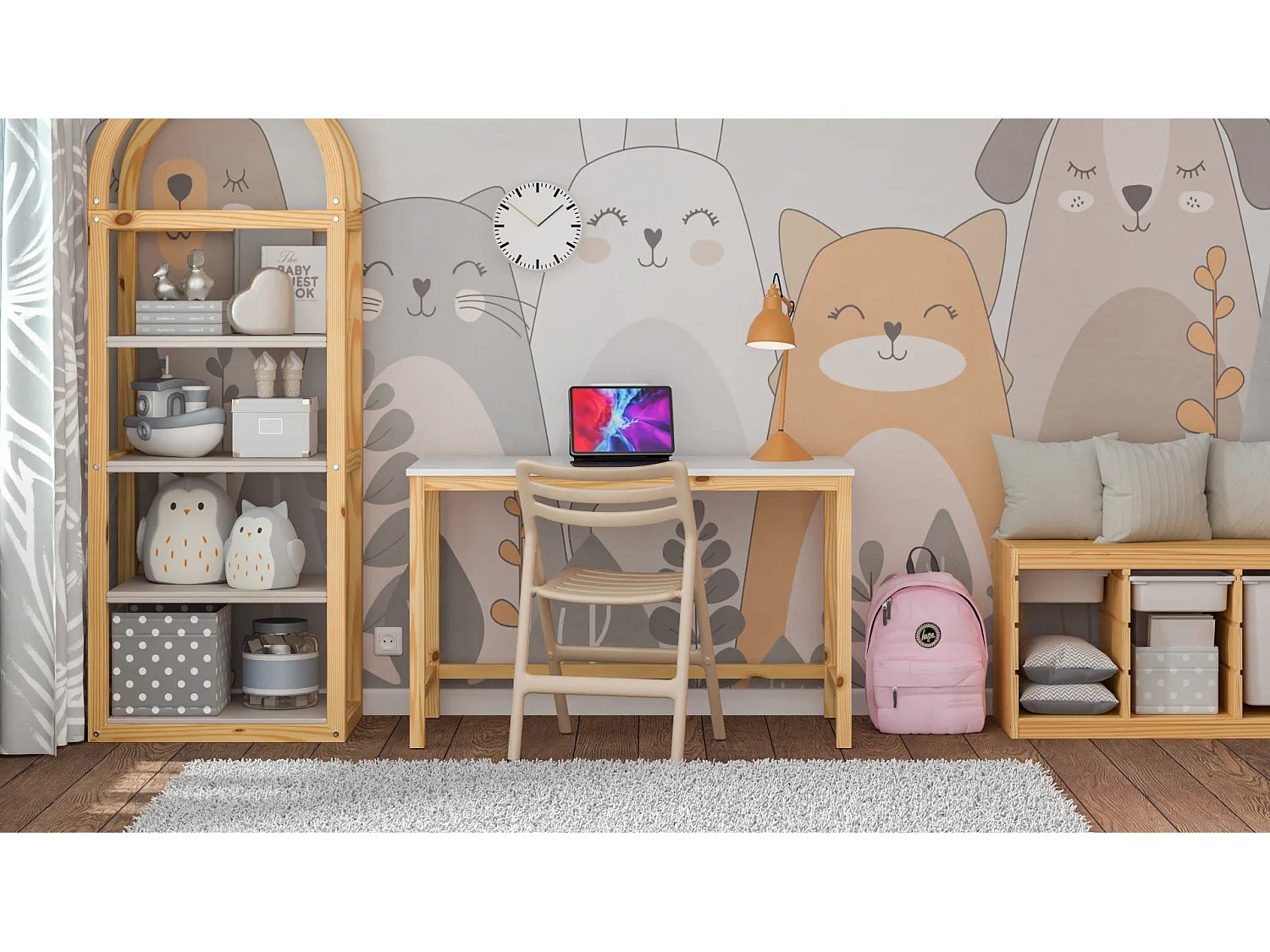 Bureau enfant en pin massif 120x60 beige
