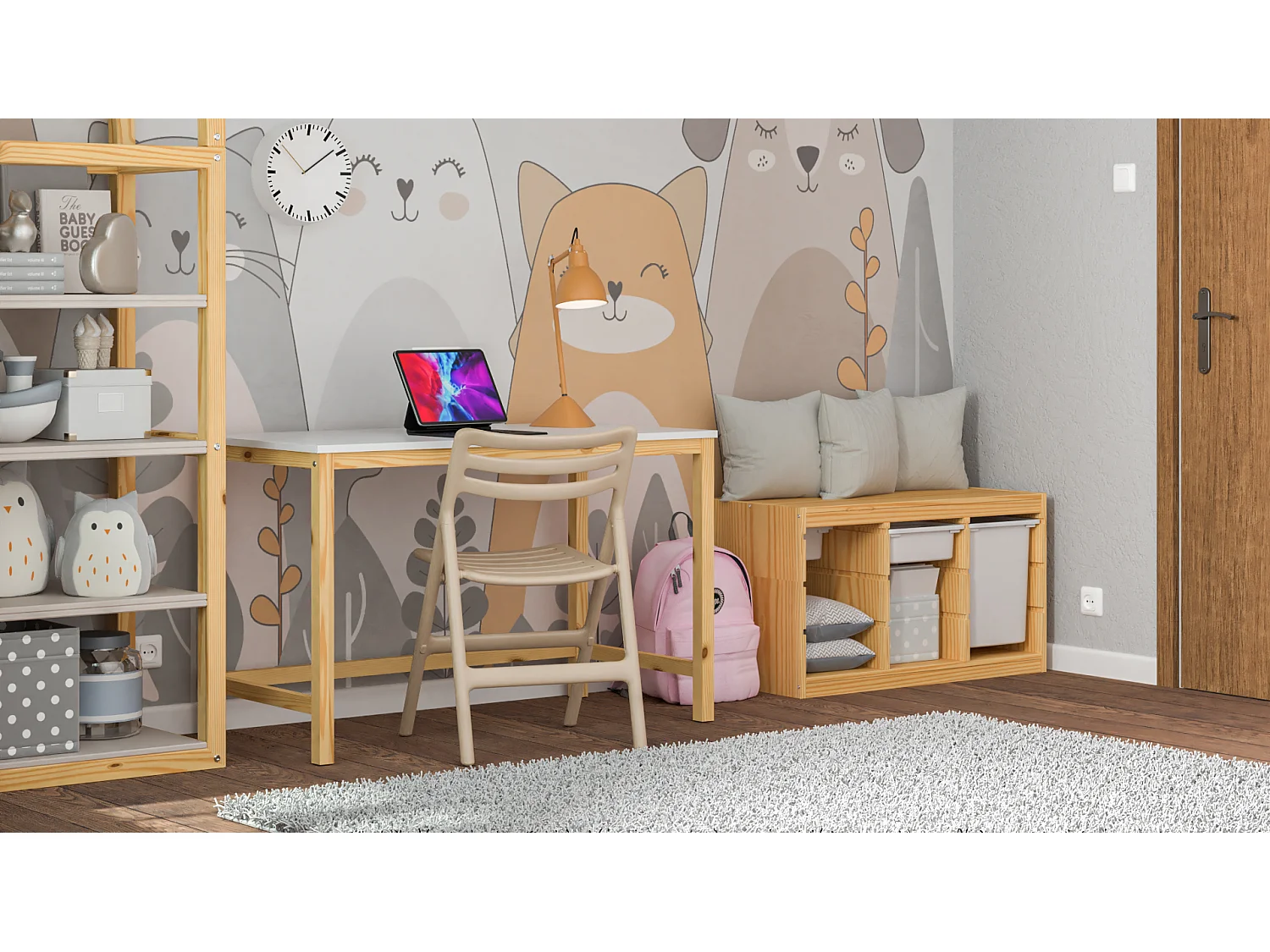 Bureau enfant en pin massif 120x60 beige