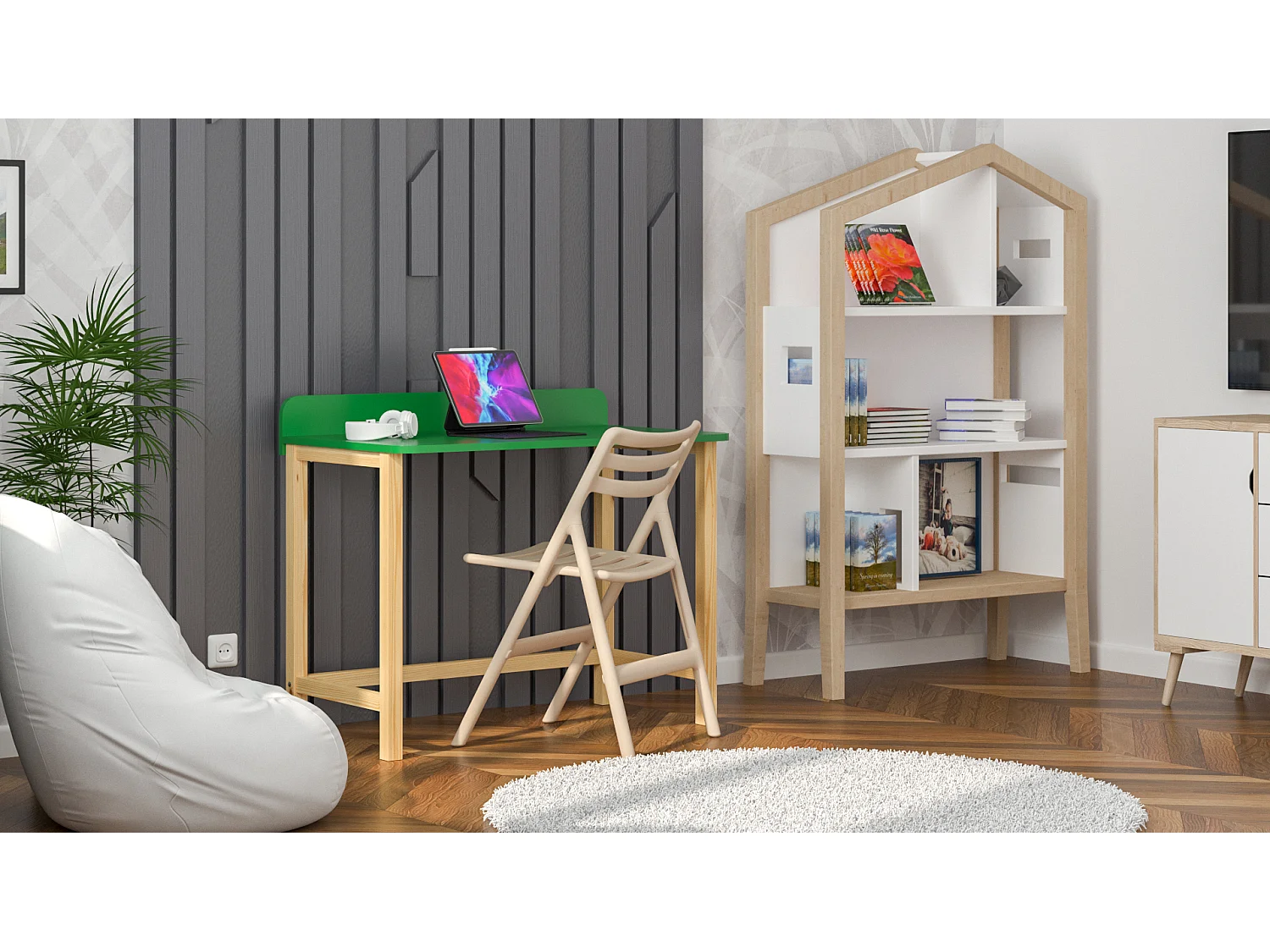 Bureau enfant en pin massif 120x58 vert