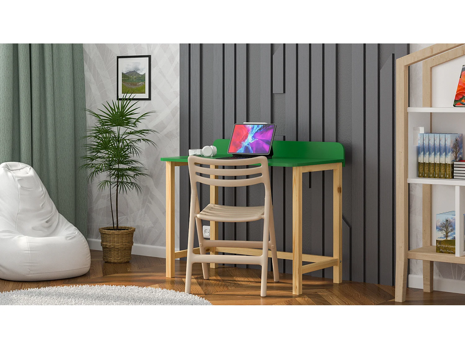 Bureau enfant en pin massif 120x58 vert