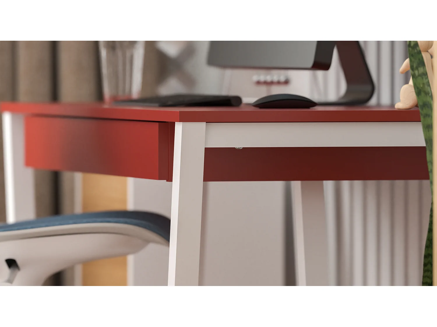 Bureau enfant en pin massif 120x60 rouge