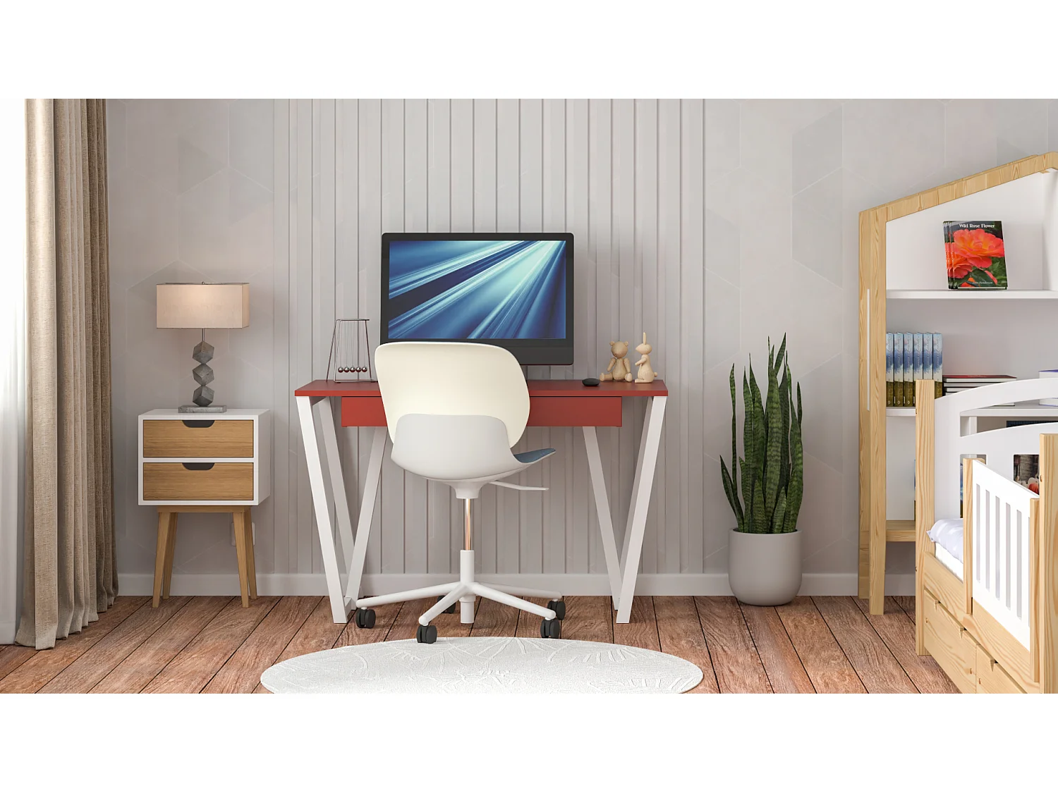 Bureau enfant en pin massif 120x60 rouge