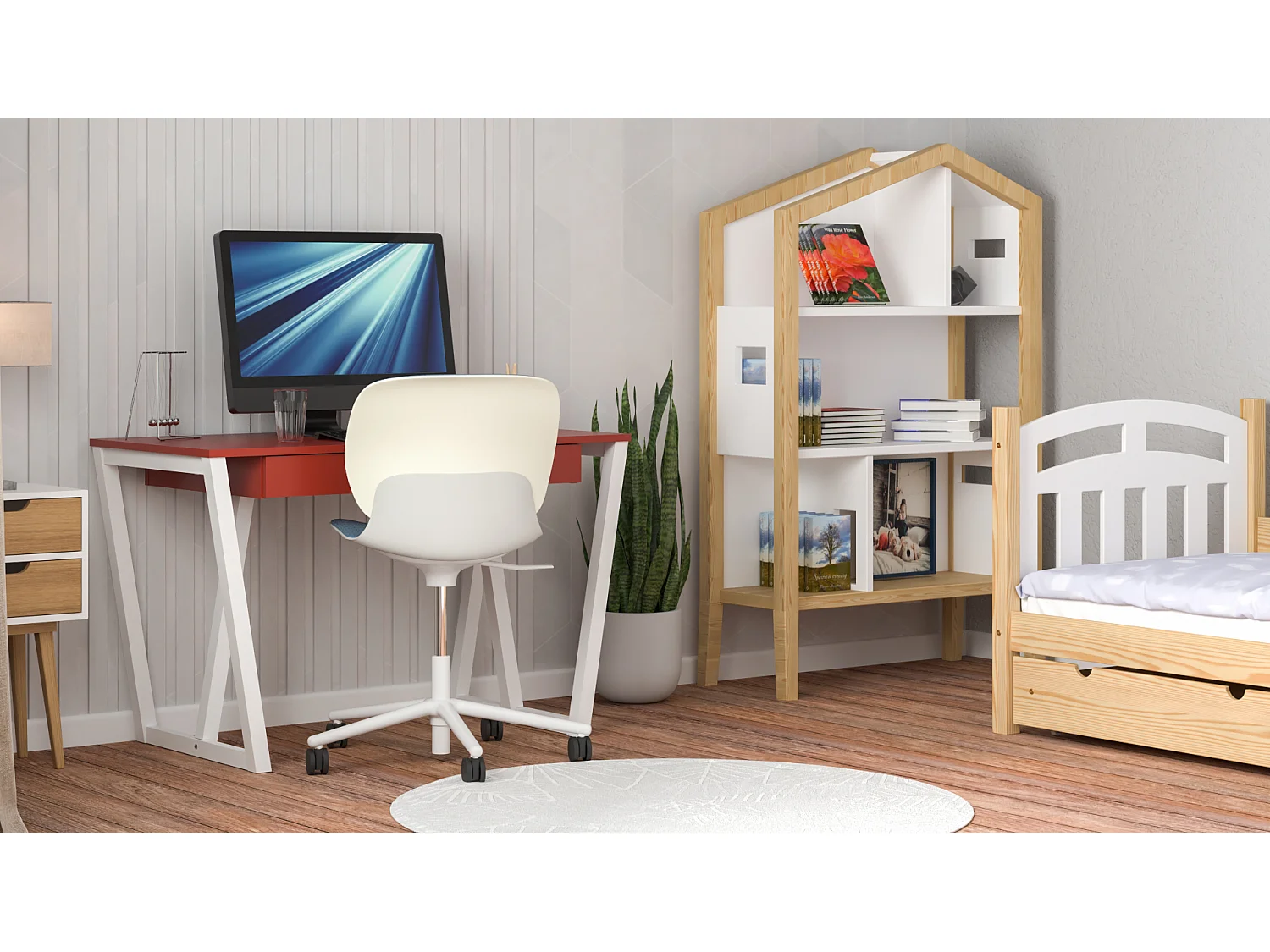 Bureau enfant en pin massif 120x60 rouge