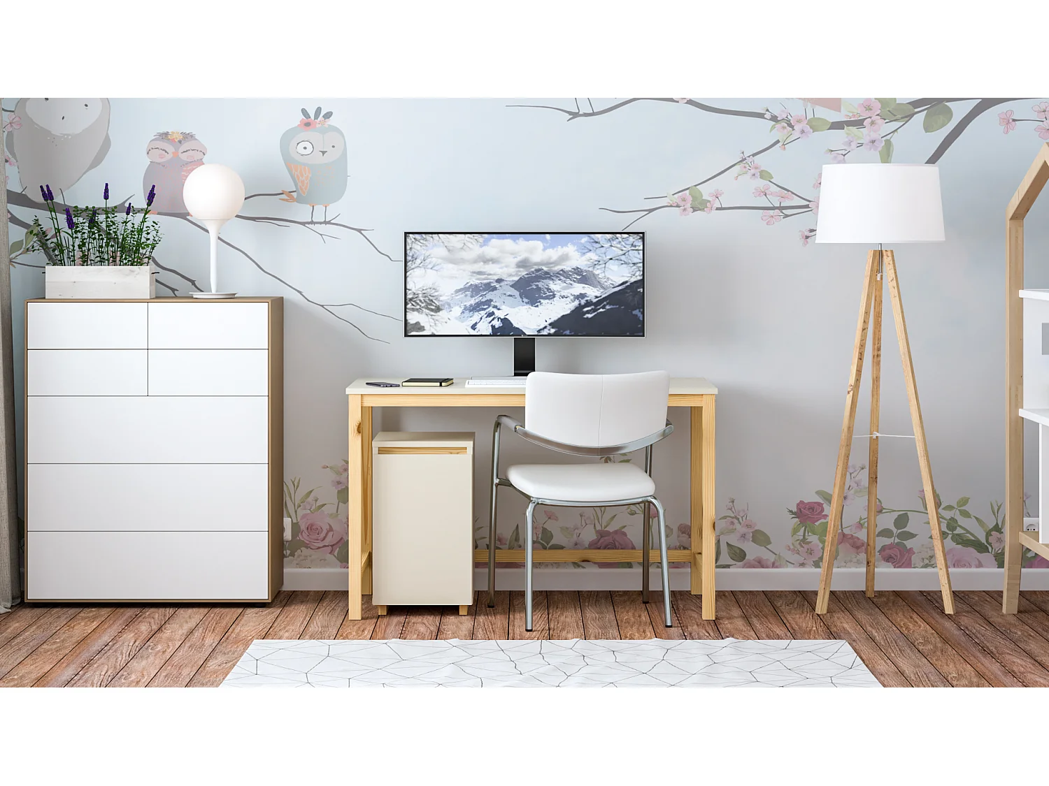 Bureau enfant en pin massif 120x60 beige