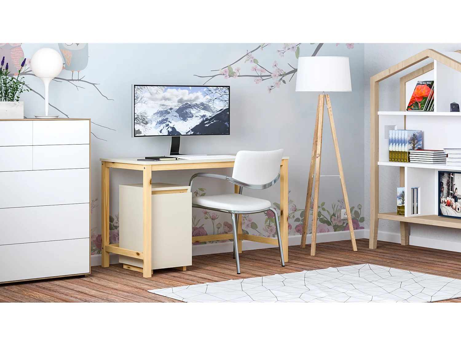 Bureau enfant en pin massif 120x60 beige