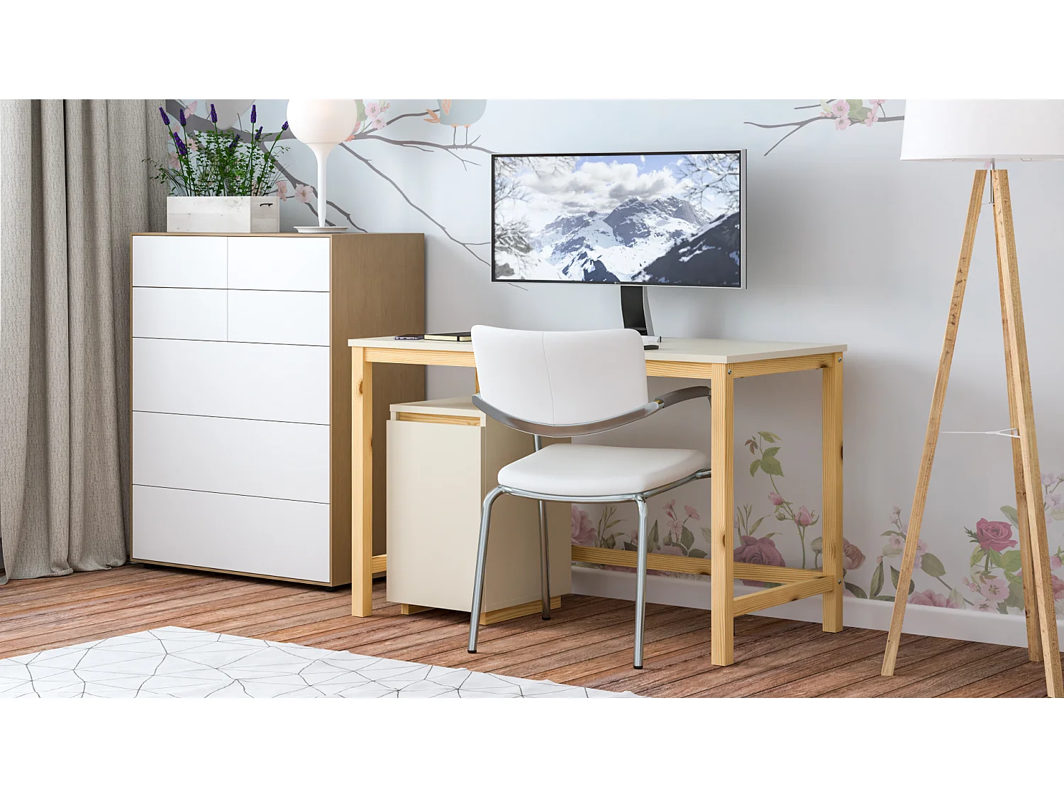 Bureau enfant en pin massif 120x60 beige