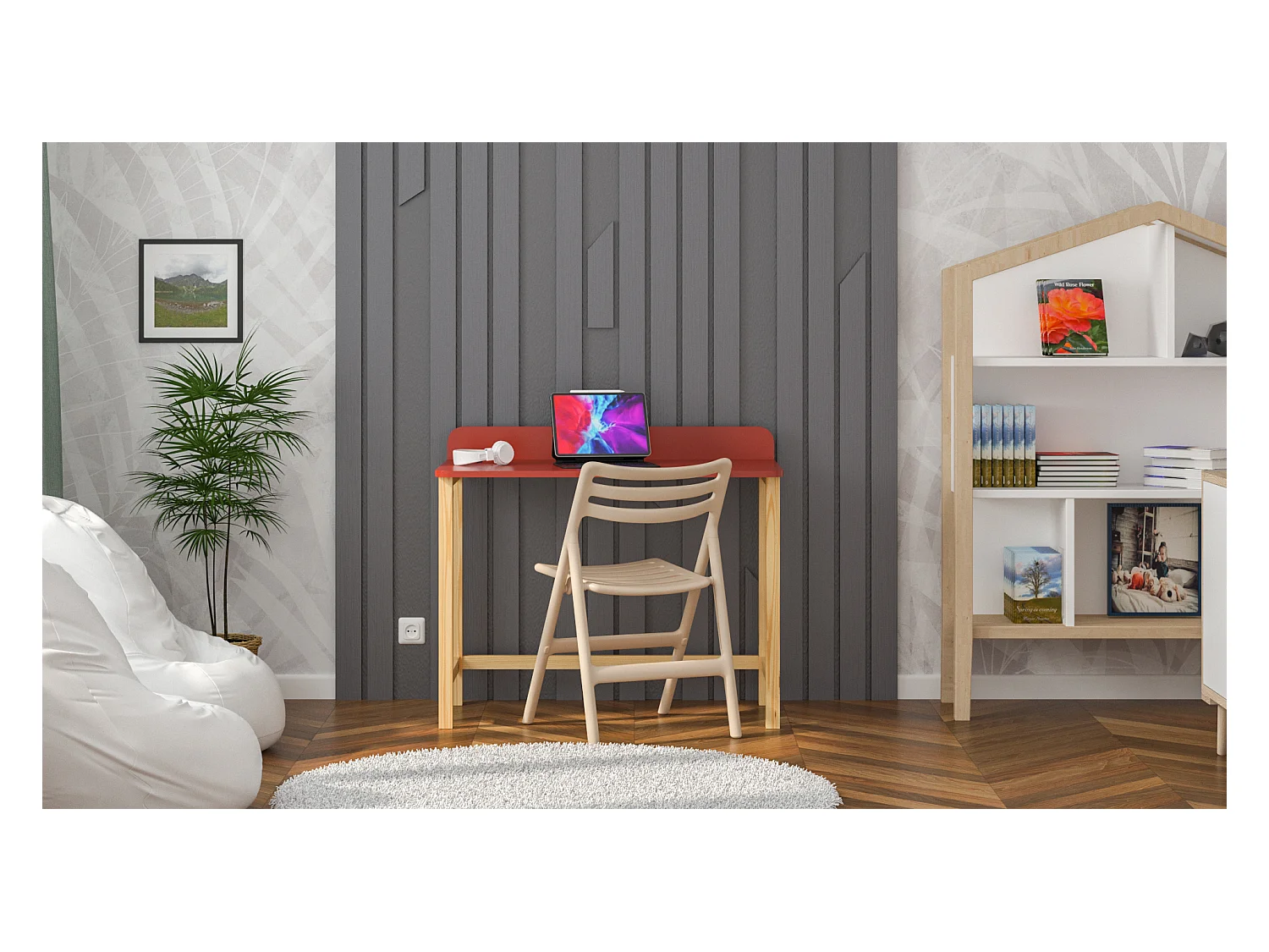 Bureau enfant en pin massif 120x60 bleu