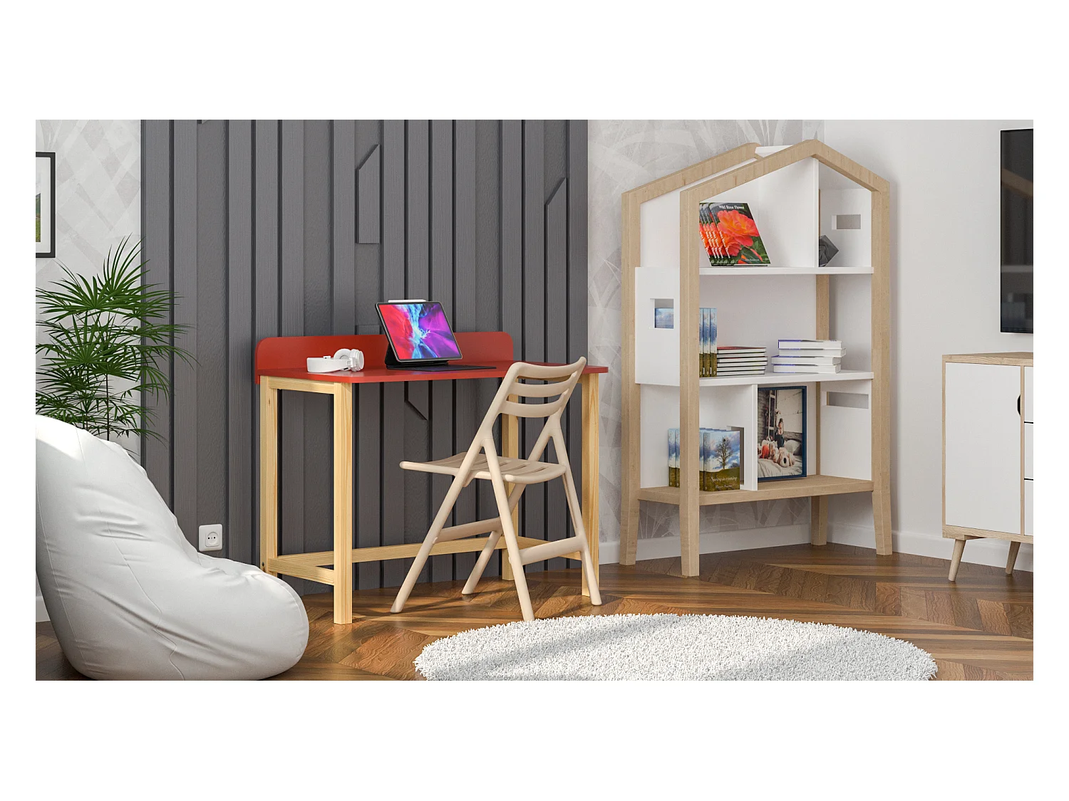 Bureau enfant en pin massif 120x60 bleu