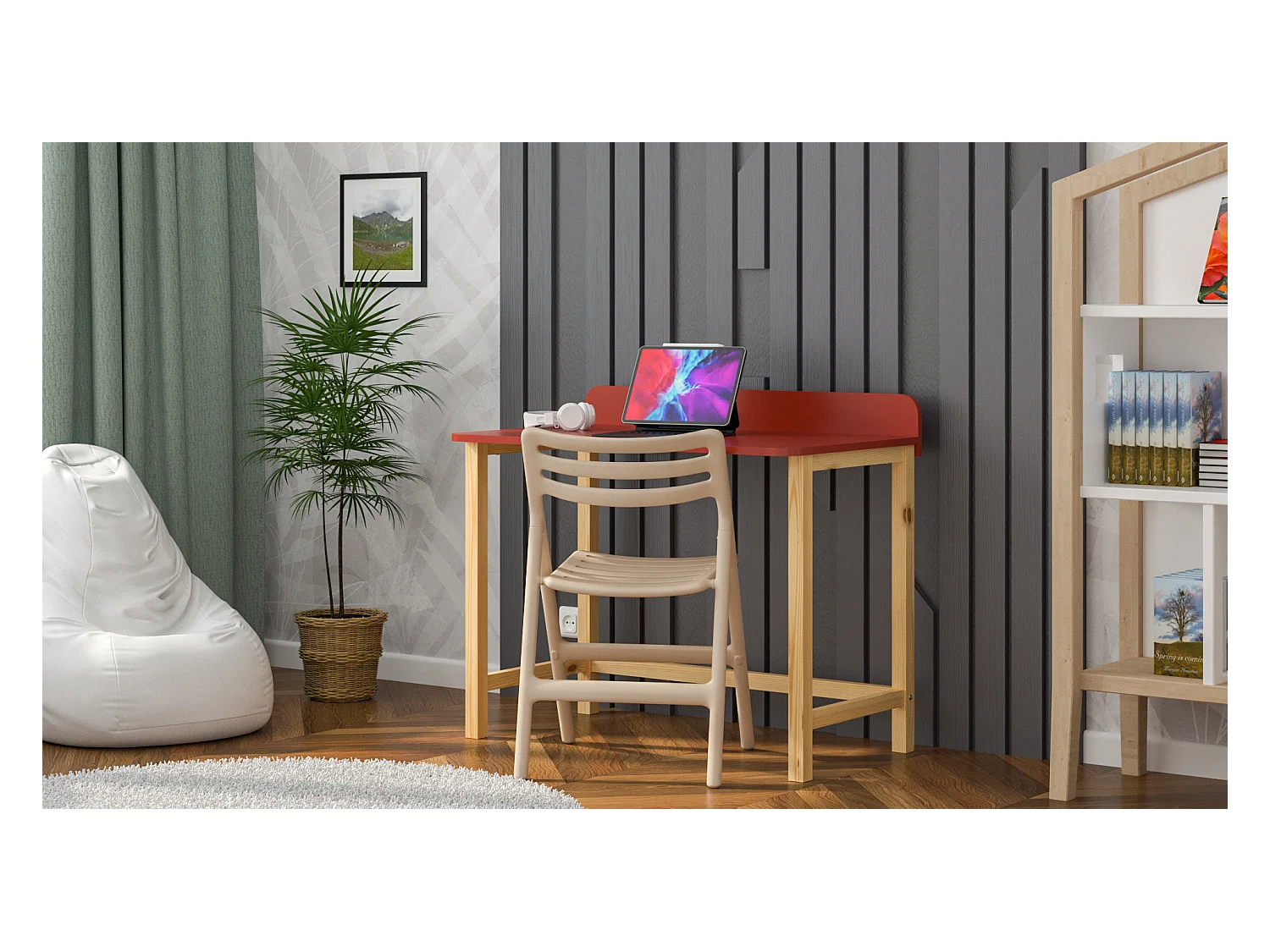 Bureau enfant en pin massif 120x60 bleu