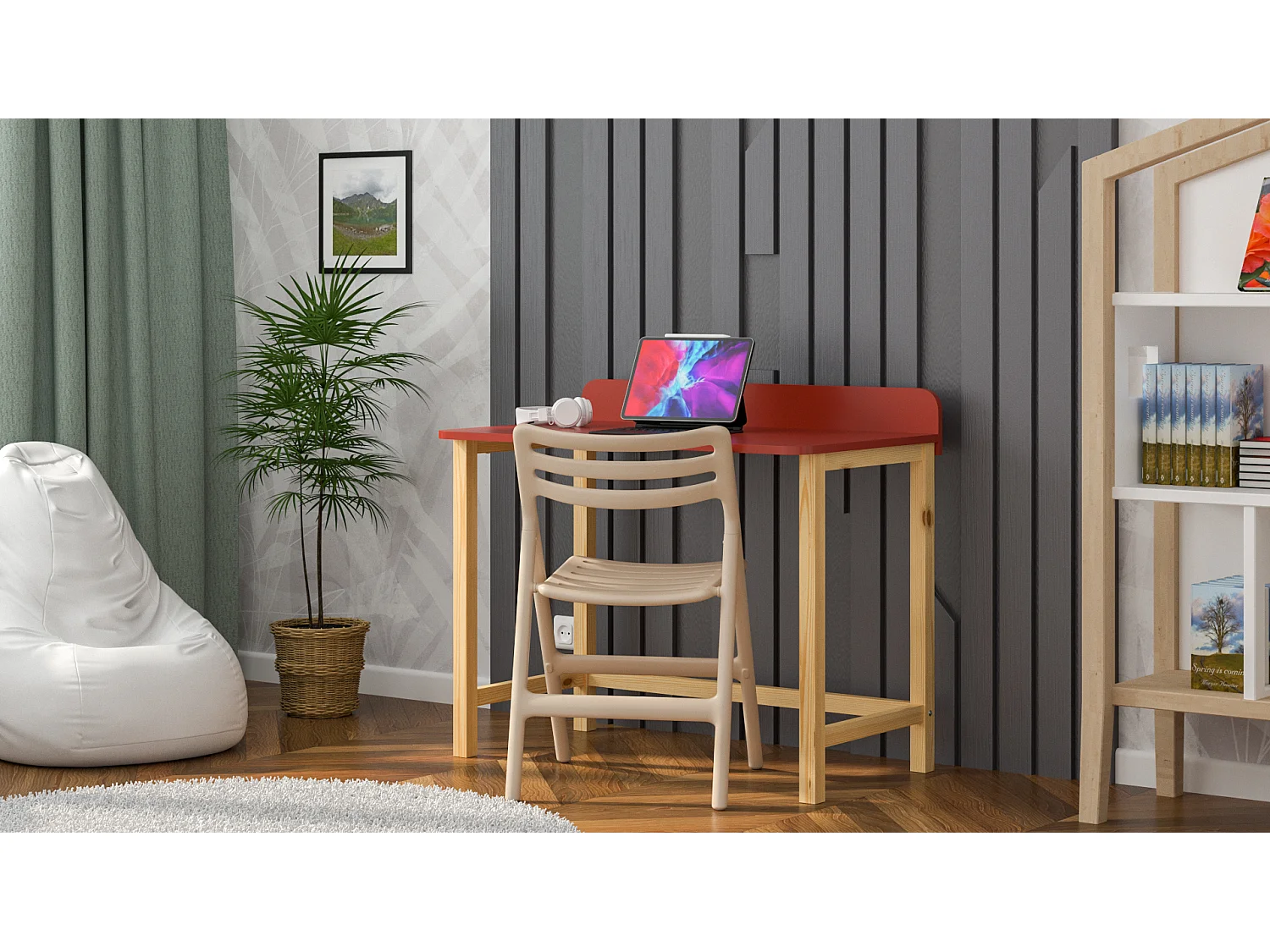 Bureau enfant en pin massif 120x60 bleu