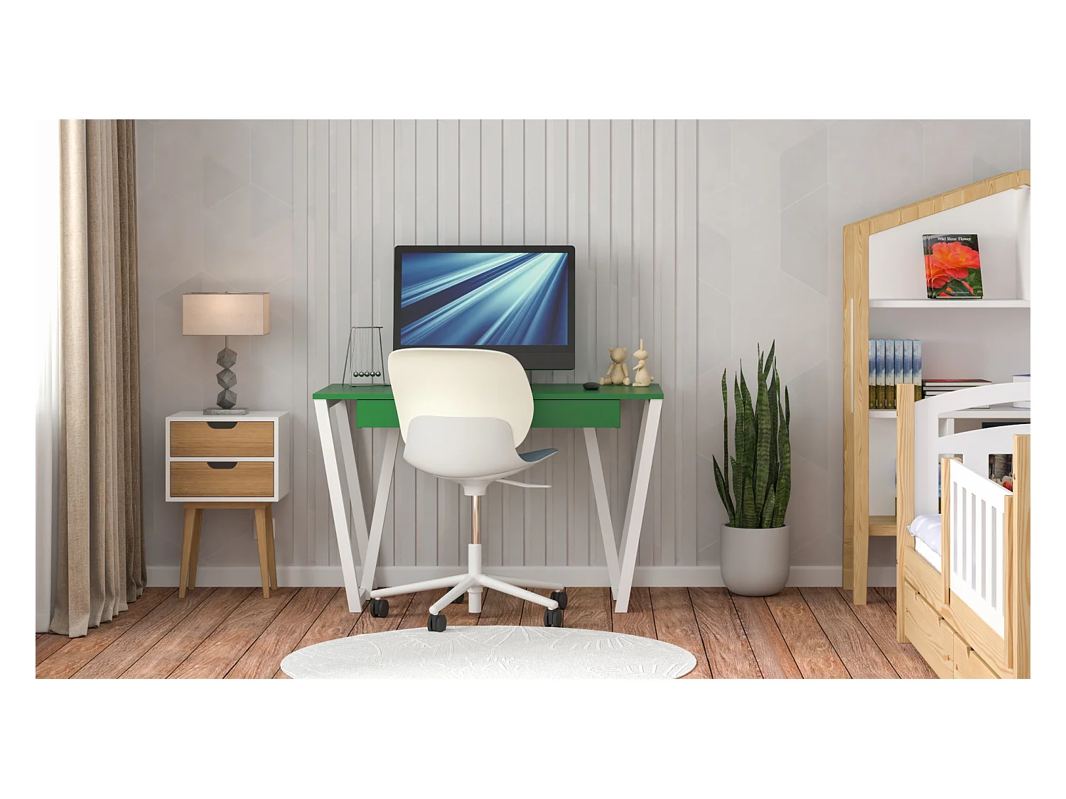 Bureau enfant en pin massif 120x60 vert