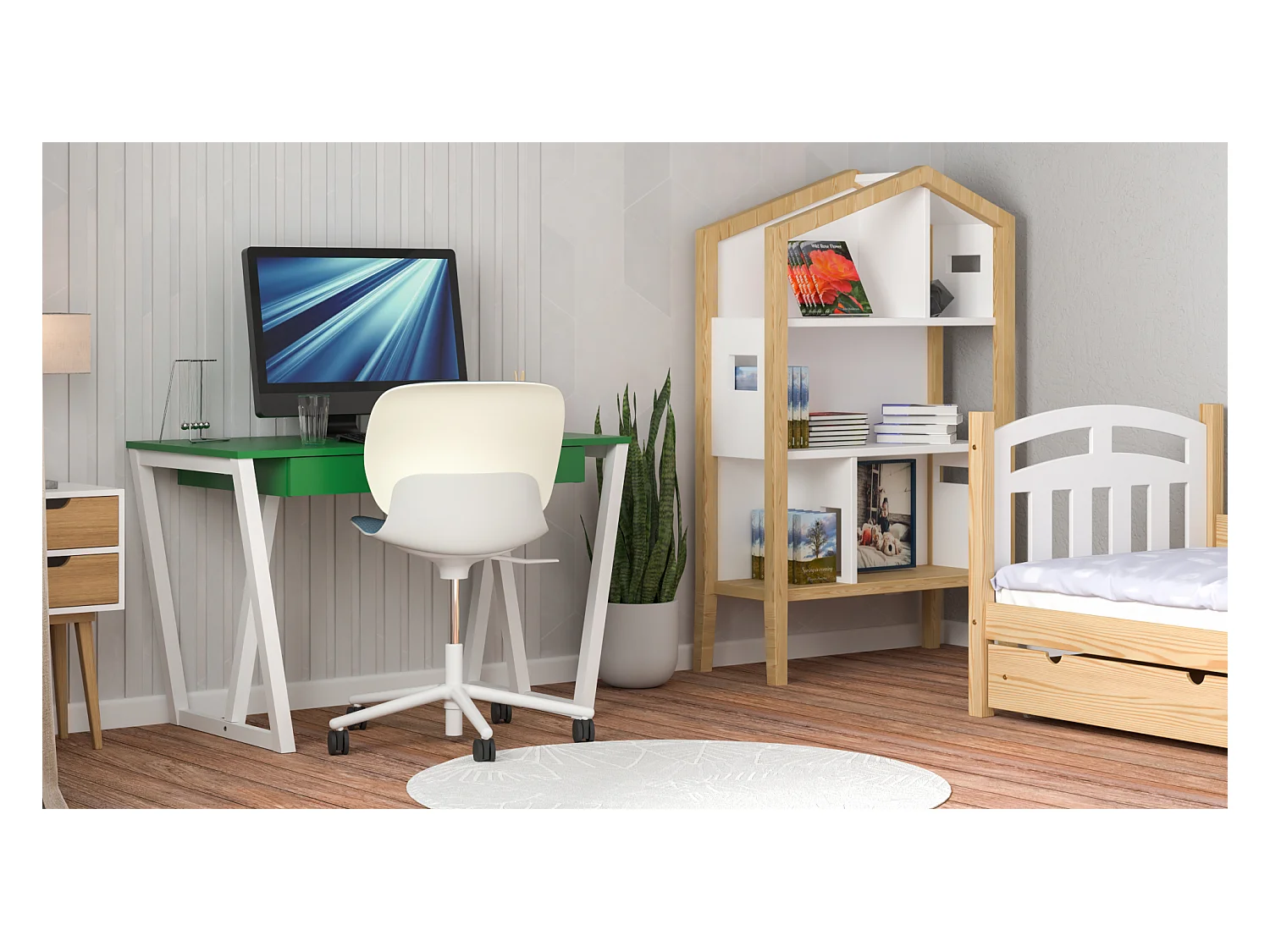 Bureau enfant en pin massif 120x60 vert