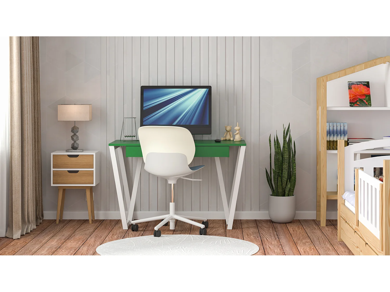 Bureau enfant en pin massif 120x60 vert