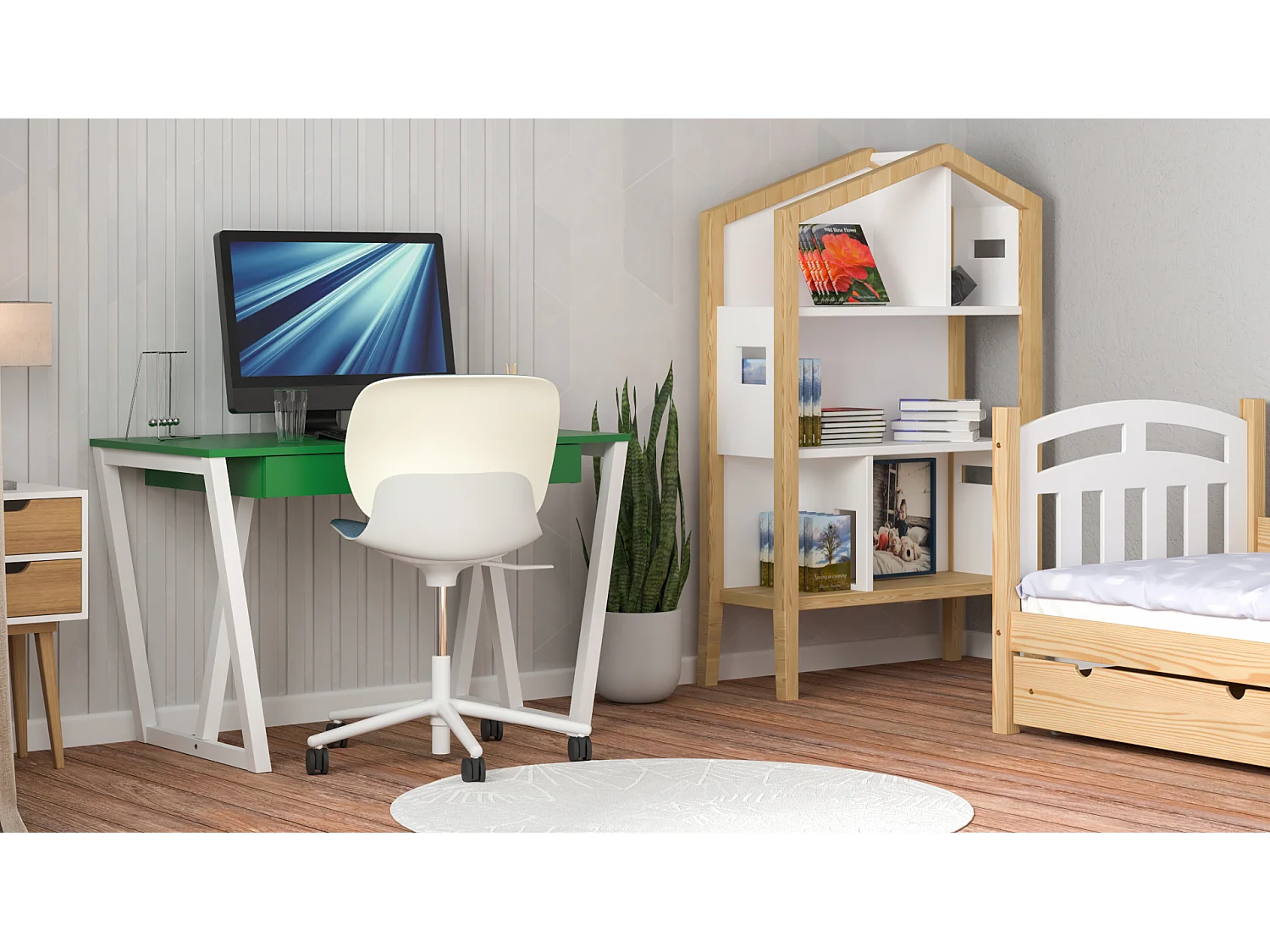 Bureau enfant en pin massif 120x60 vert