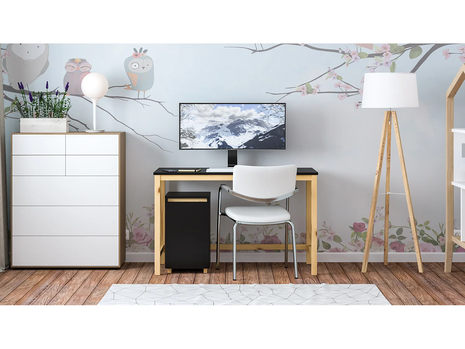 Bureau enfant en pin massif 120x60 noir