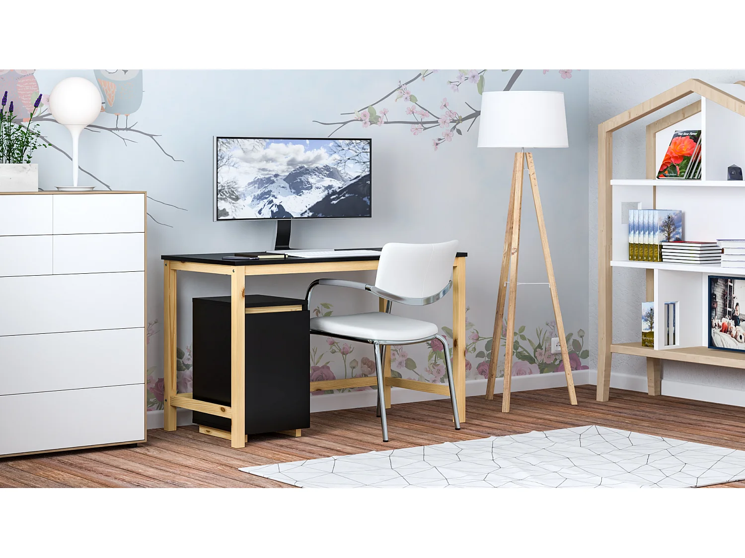 Bureau enfant en pin massif 120x60 noir