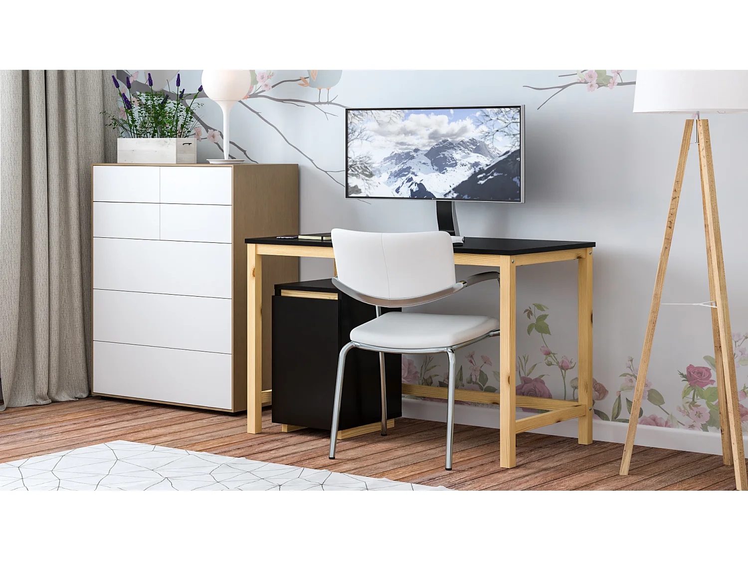 Bureau enfant en pin massif 120x60 noir