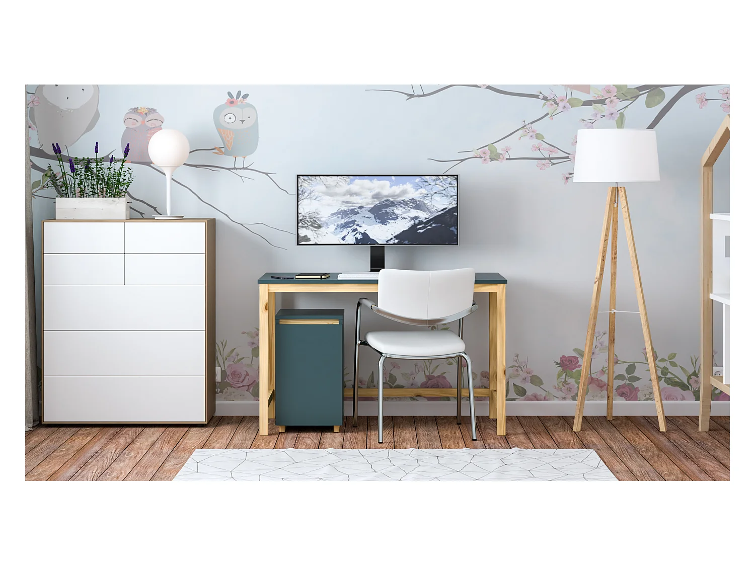 Bureau enfant en pin massif 120x60 blue