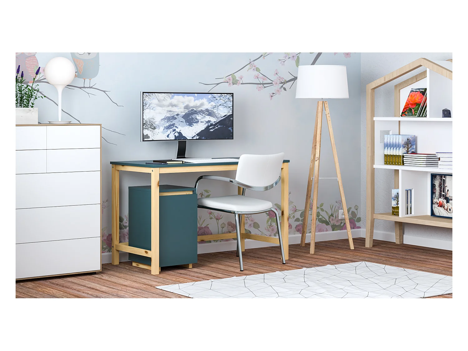 Bureau enfant en pin massif 120x60 blue