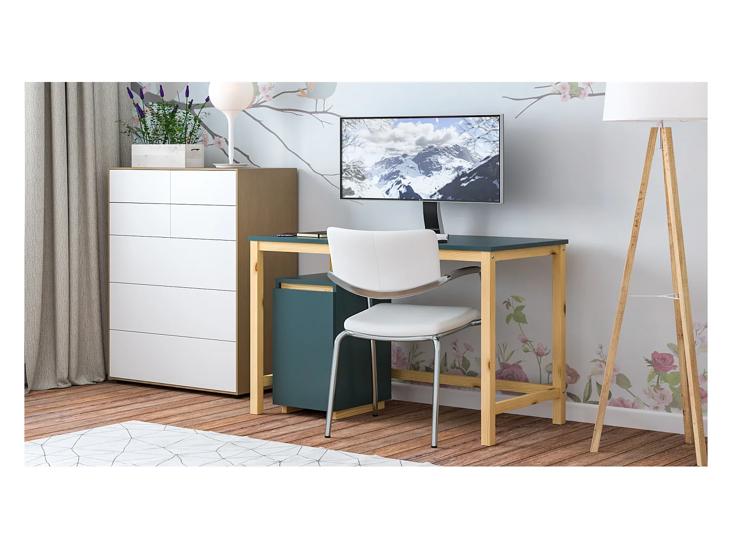 Bureau enfant en pin massif 120x60 blue
