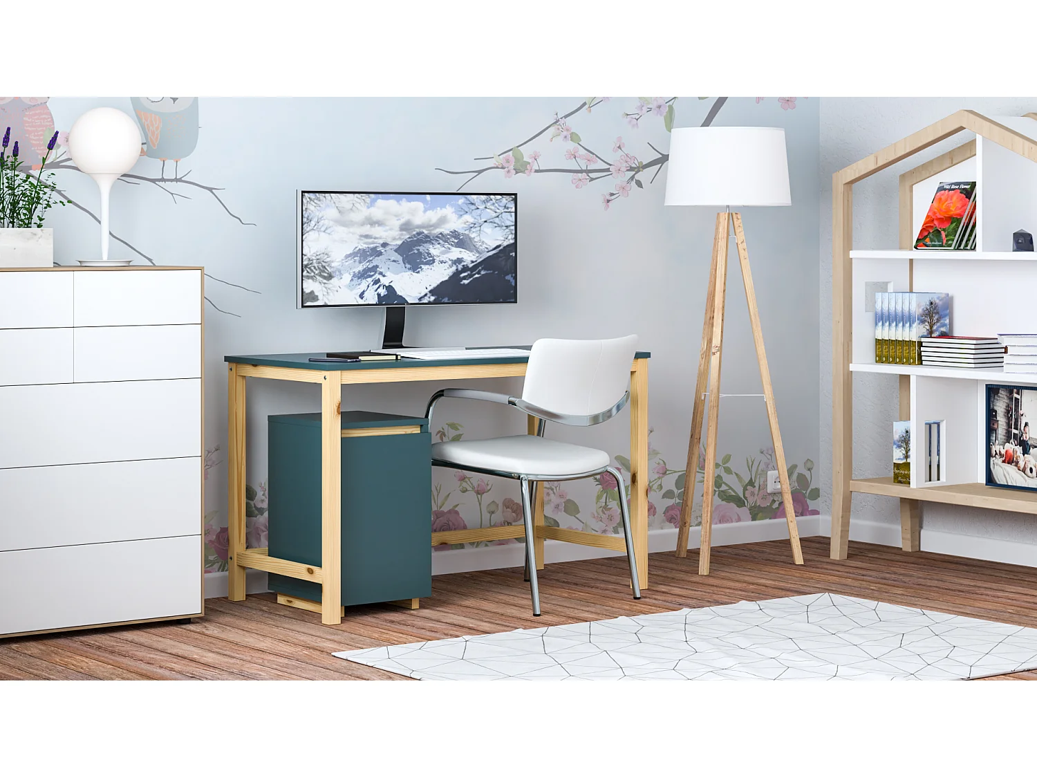Bureau enfant en pin massif 120x60 blue