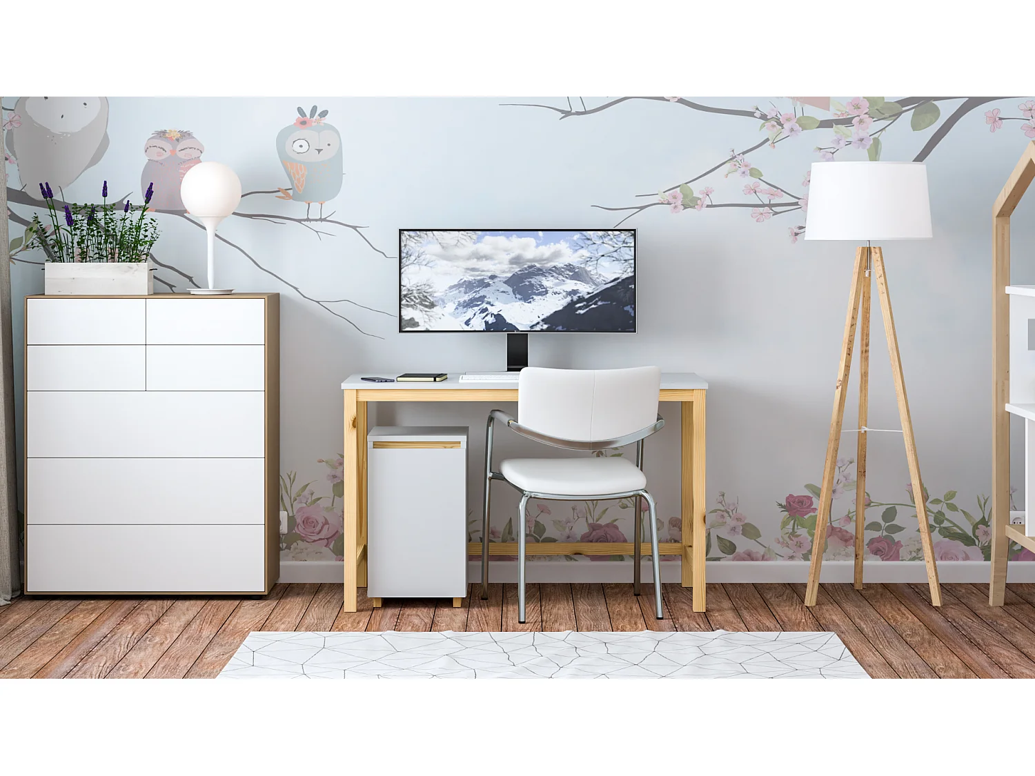 Bureau enfant en pin massif 120x60 gris