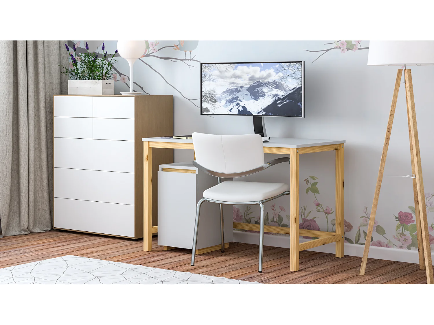 Bureau enfant en pin massif 120x60 gris