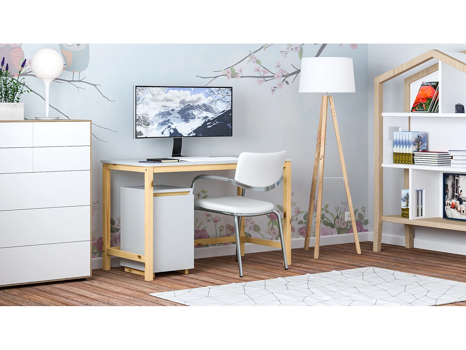 Bureau enfant en pin massif 120x60 gris