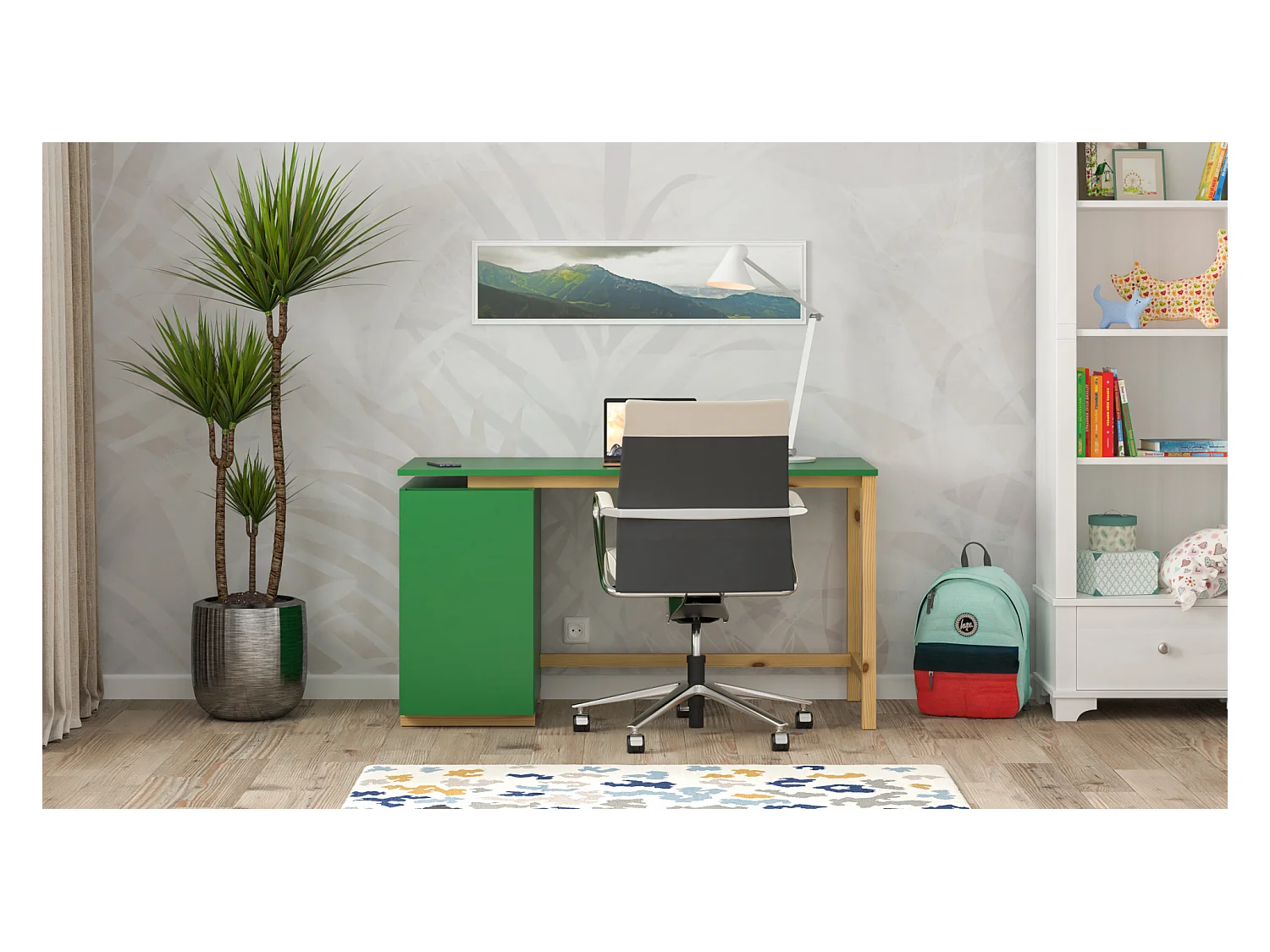 Bureau enfant en pin massif 120x60 vert