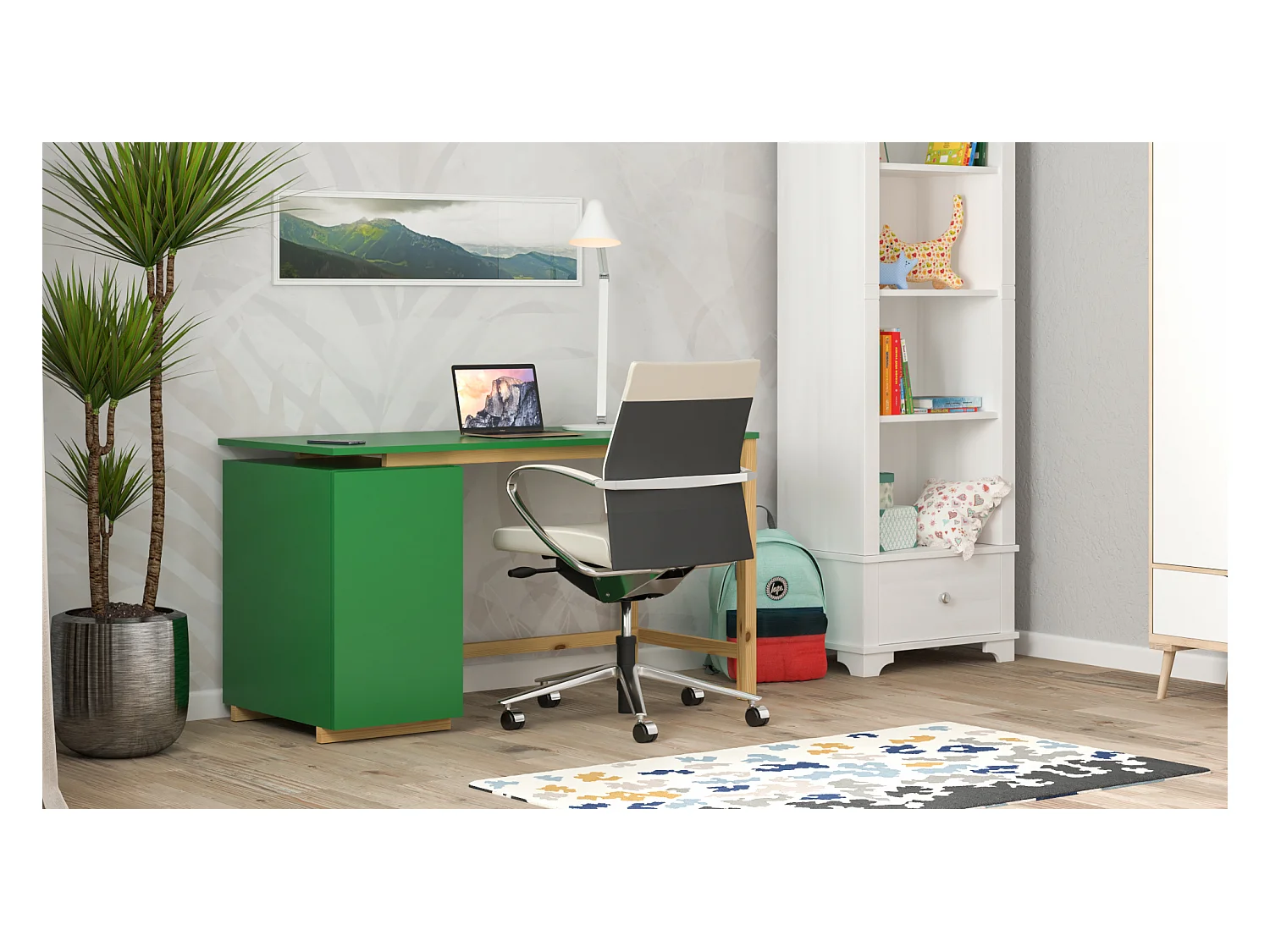 Bureau enfant en pin massif 120x60 vert
