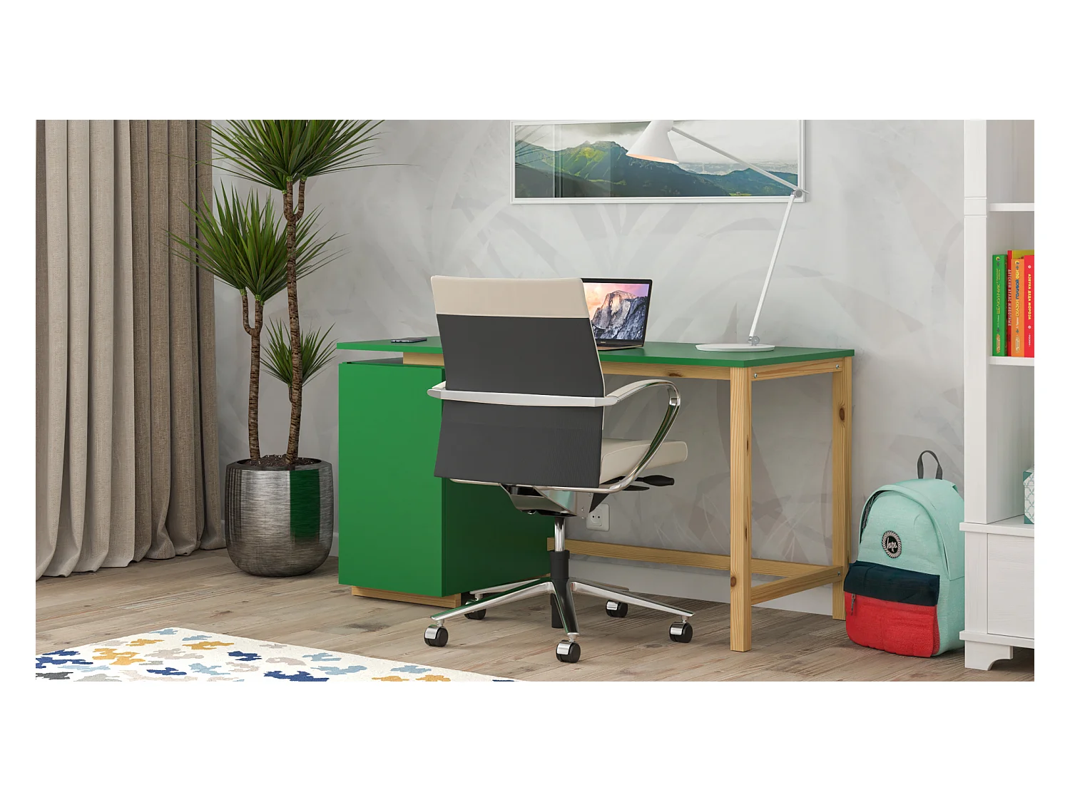 Bureau enfant en pin massif 120x60 vert