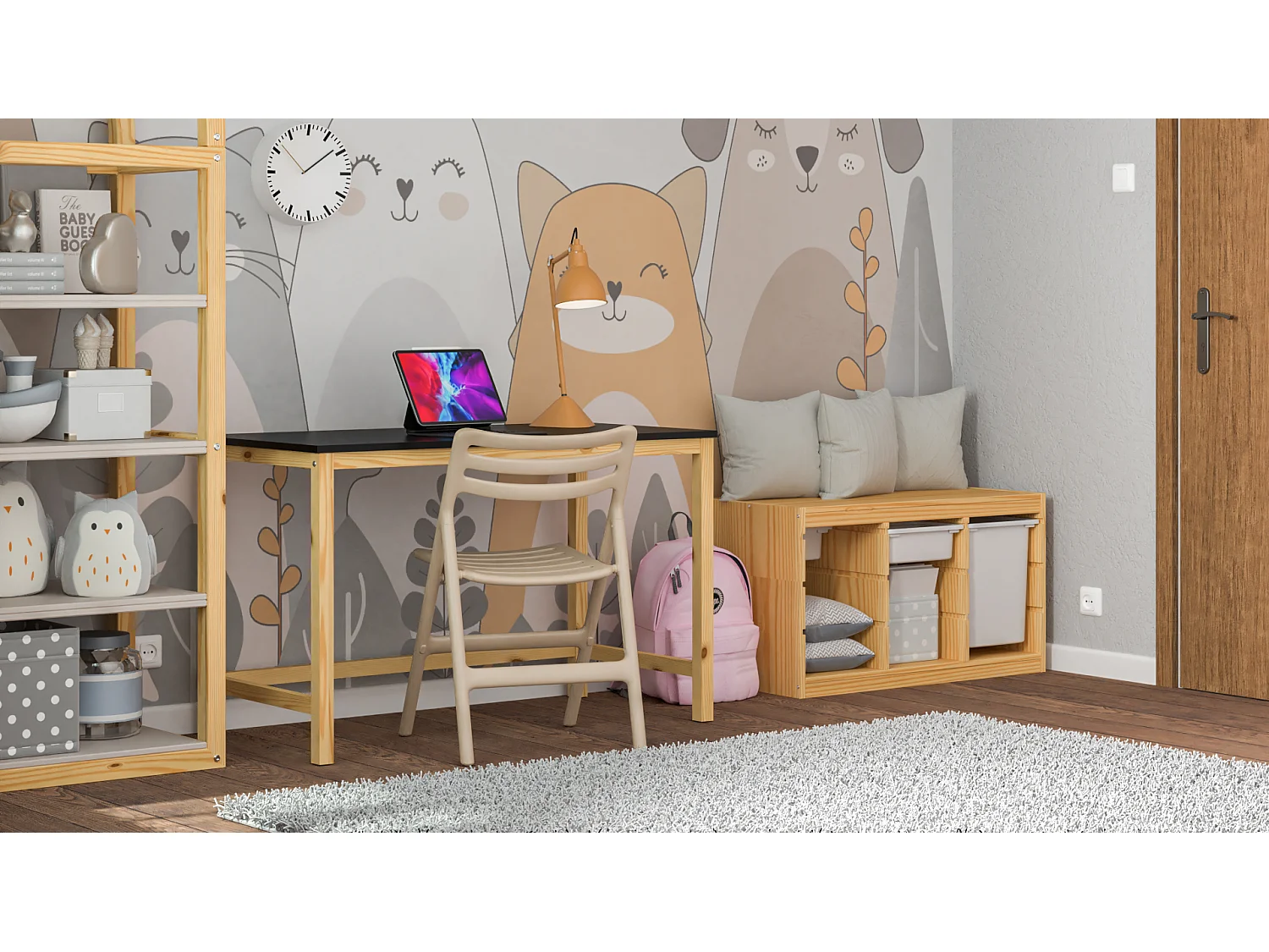 Bureau enfant en pin massif 120x60 blanc